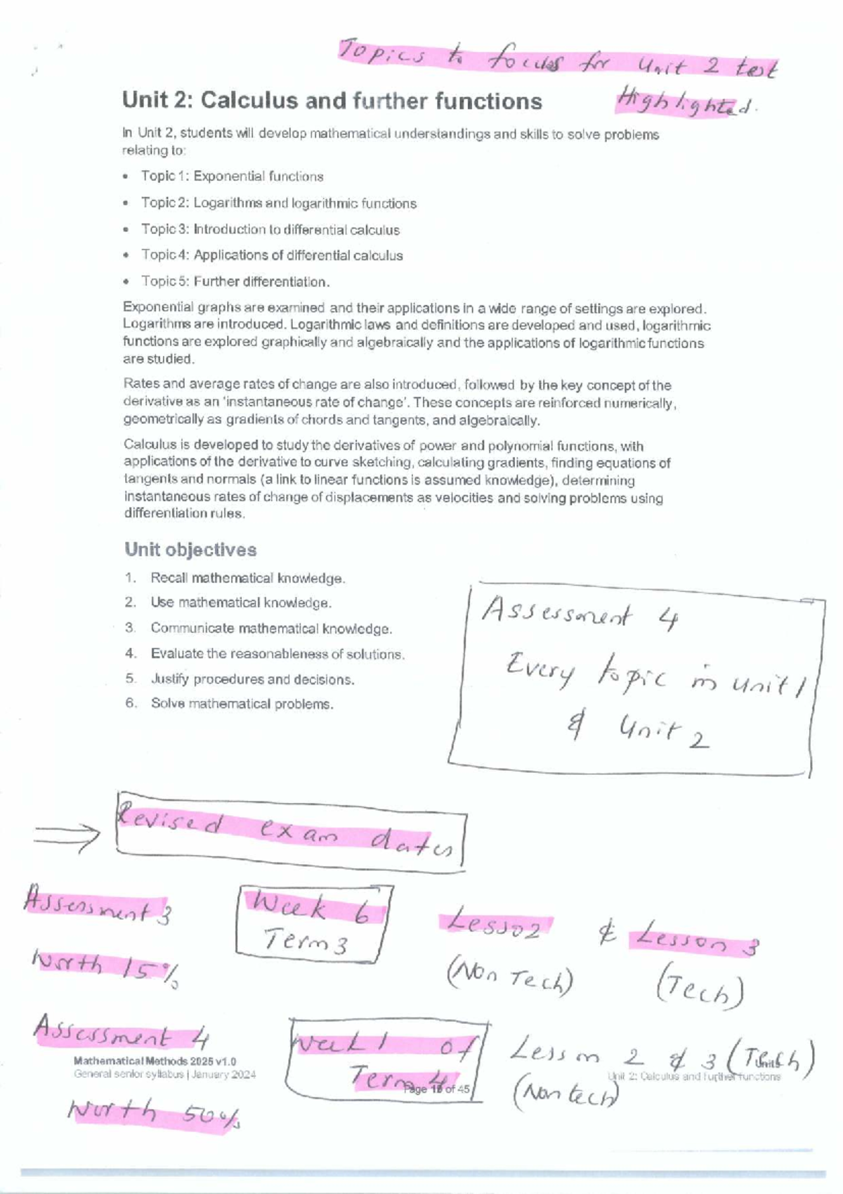 Unit 2: Calculus & Further Functions Study Guide for Test - Studocu