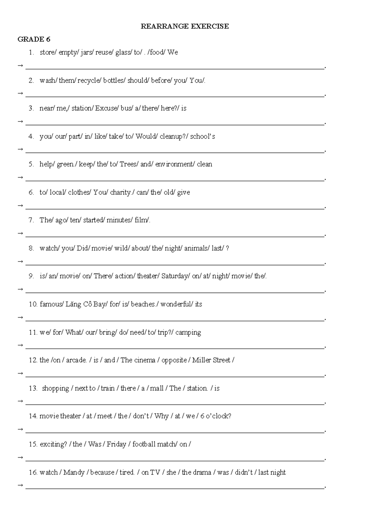 Rearrange Exercise - Grade 6 Sentence Structuring - Studocu