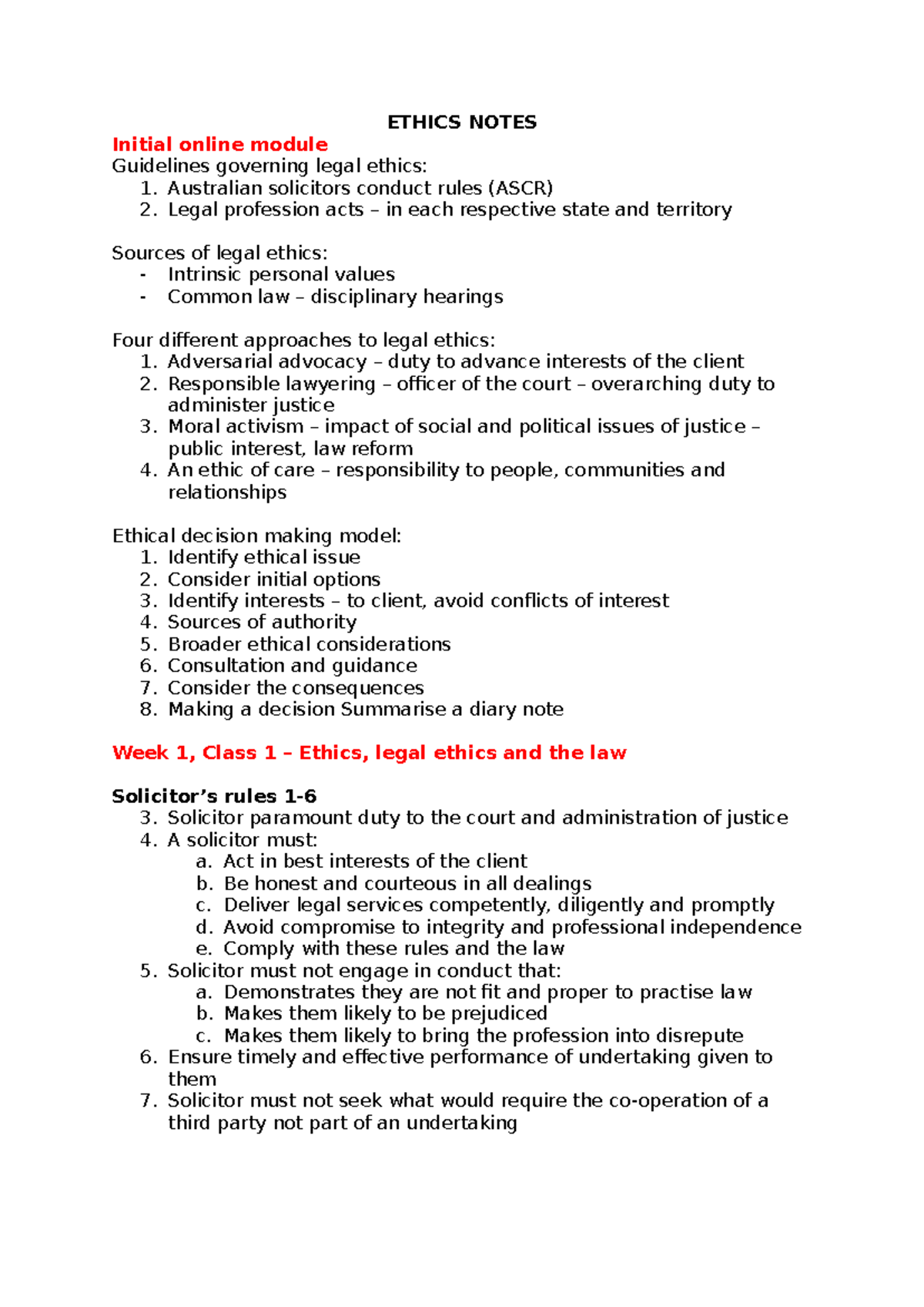 ETHICS NOTES: Legal Ethics Guidelines and Key Concepts (LAW101) - Studocu