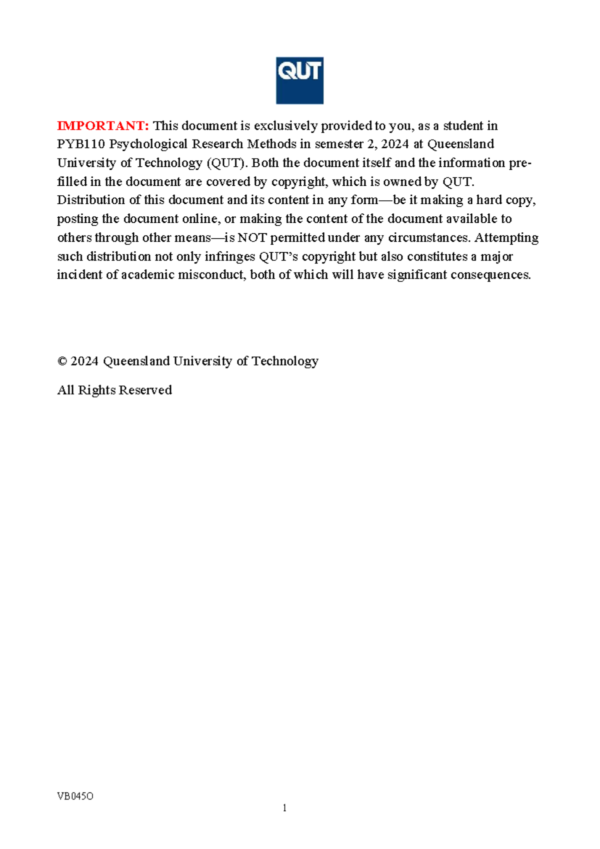 PYB110 Psychological Research Methods Assignment - Semester 2, 2024 ...