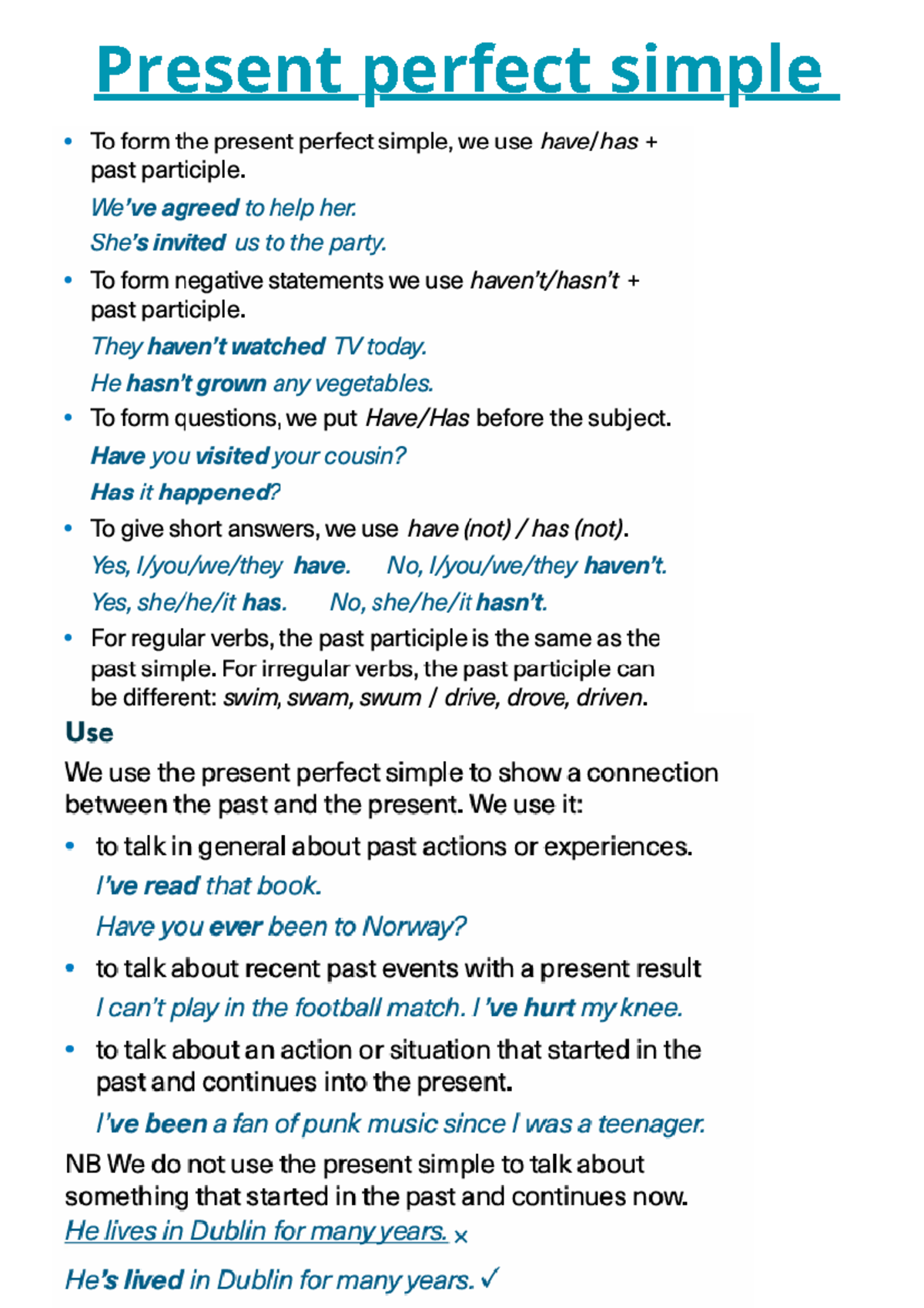 Present Perfect Simple & Past Simple Overview 6to ees18 - Studocu