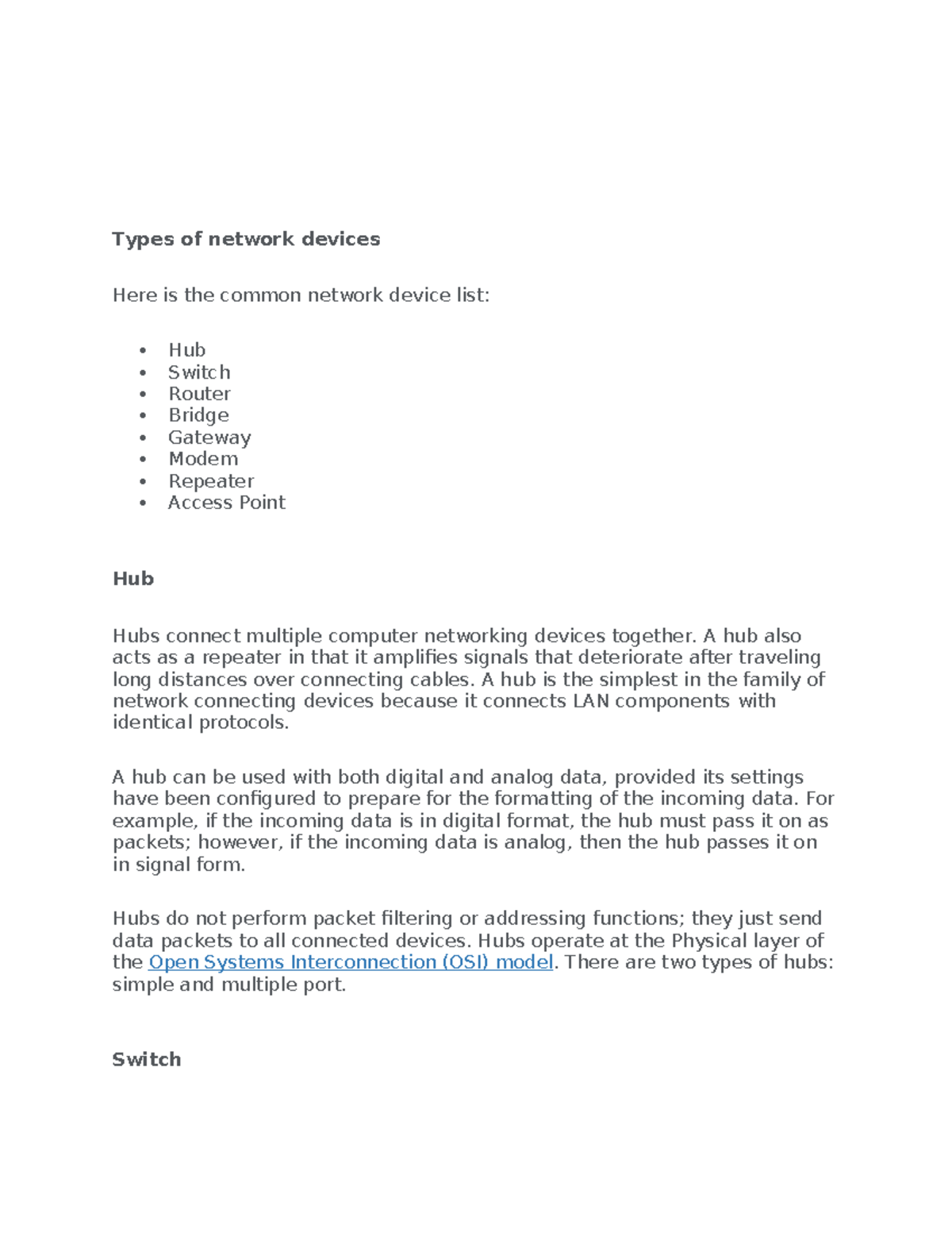 Network Devices Overview: Types and Functions - Studocu