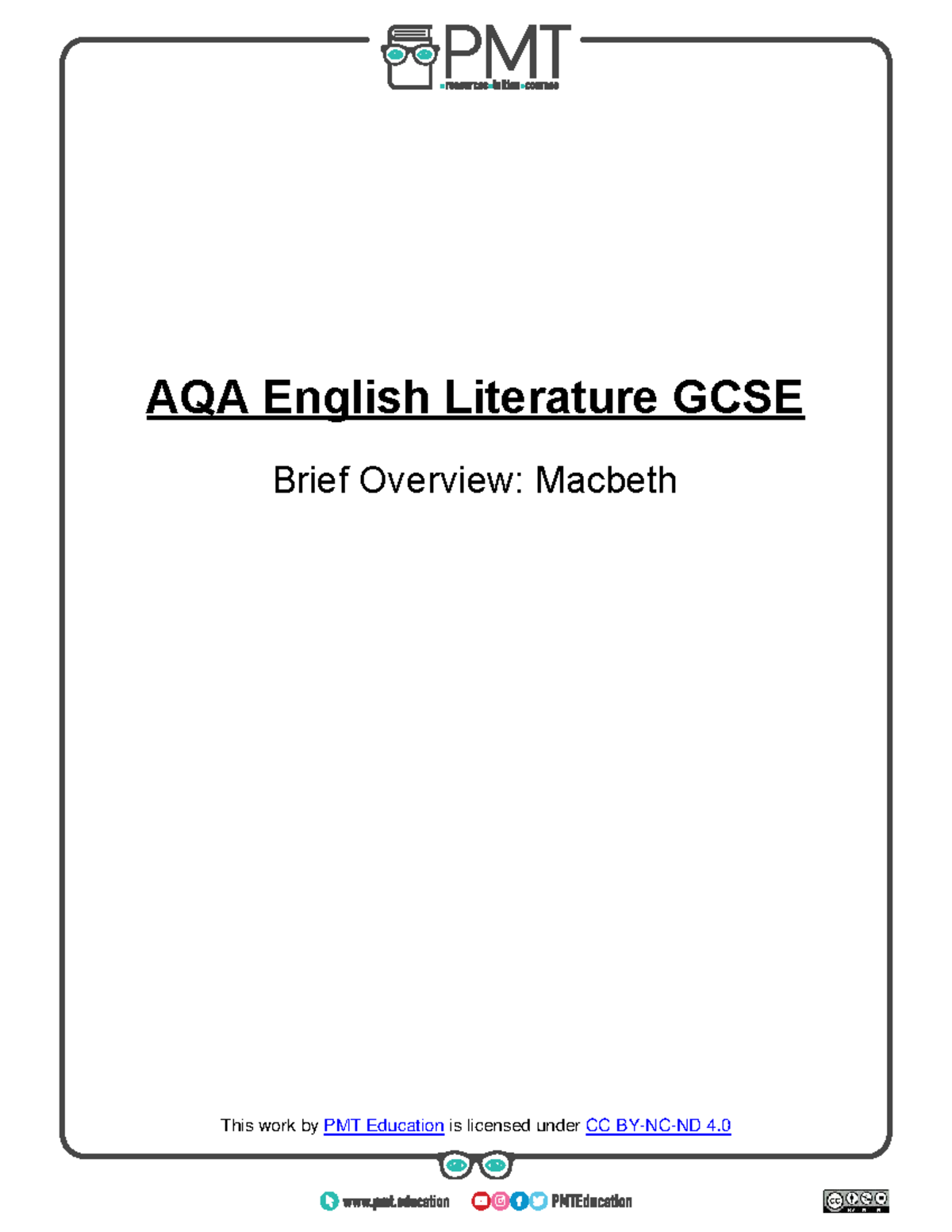 Brief Overview of Macbeth - AQA English Literature GCSE - Studocu