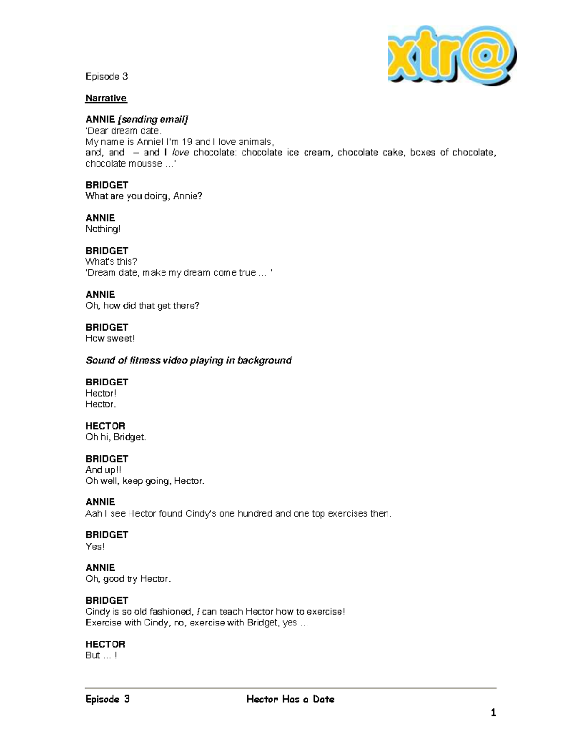 Episode 3: Hector's Dream Date - Extra English Script - Studocu