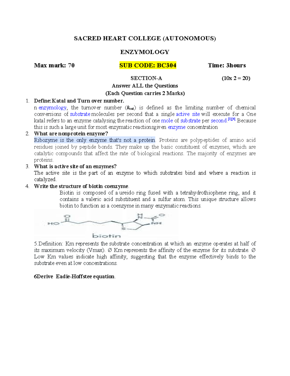 Enz2024: Enzymology Final Exam Notes and Key Concepts - Studocu