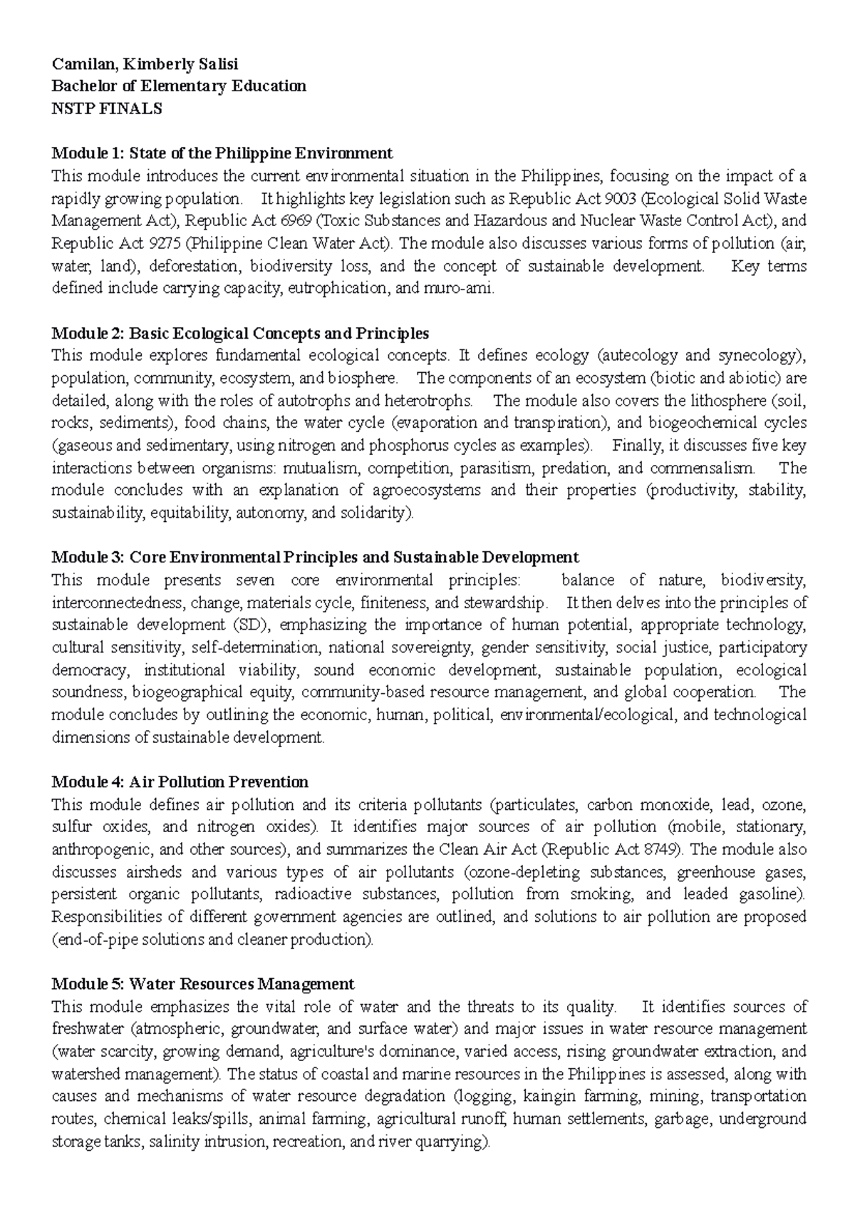 NSTP Finals: State of the Philippine Environment and Ecology Modules ...