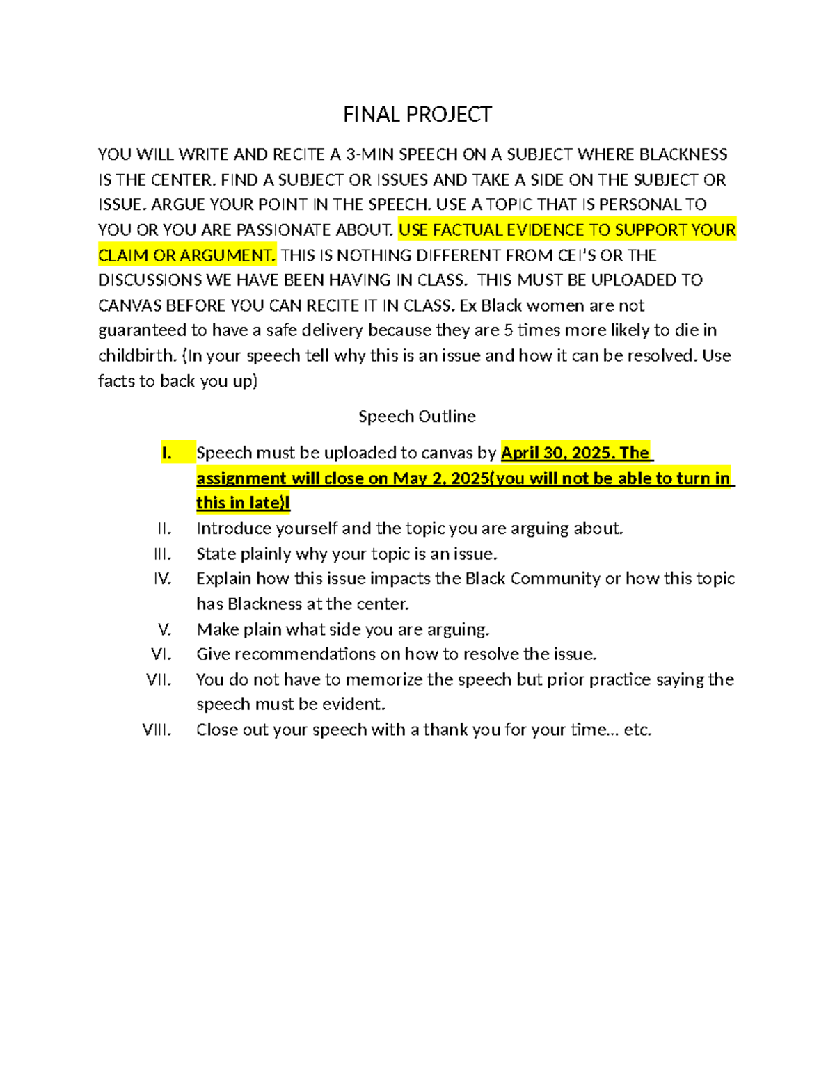 Final Project Argumentative Speech - FINAL PROJECT YOU WILL WRITE AND ...