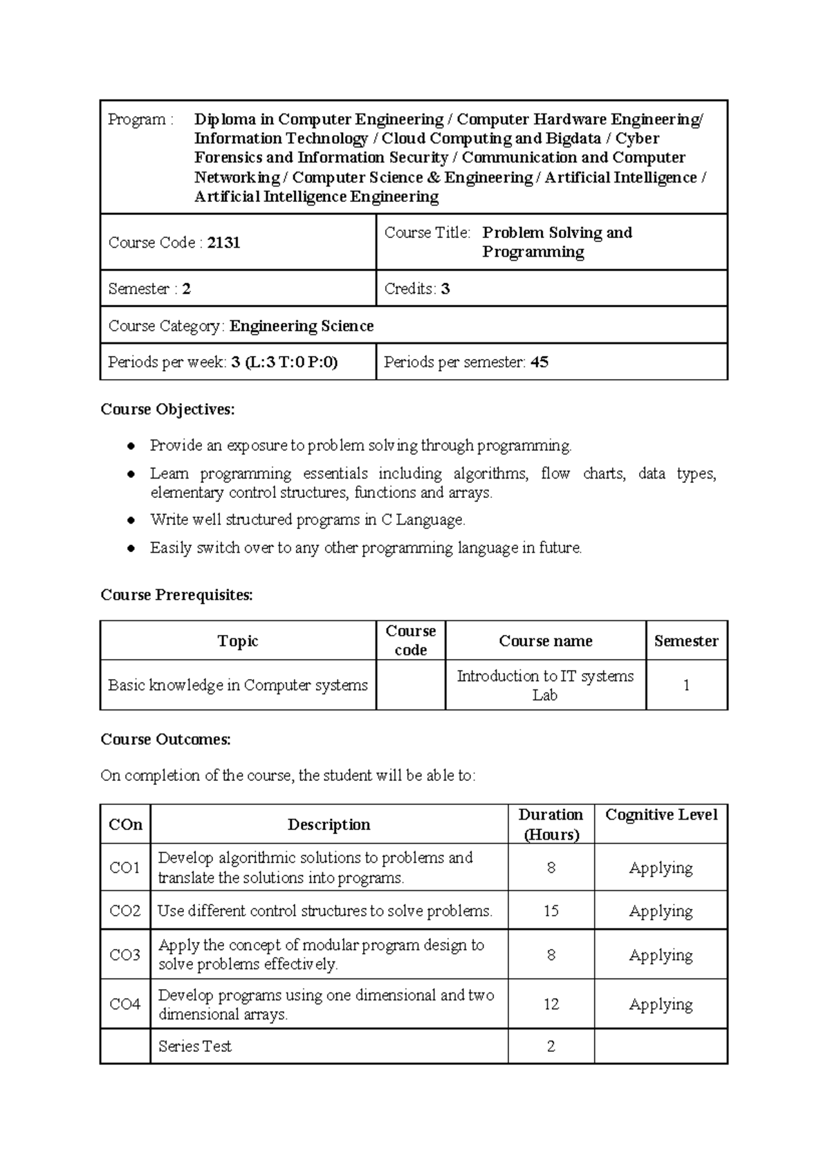 2131 - Problem Solving & Programming Course Overview - Semester 2 - Studocu