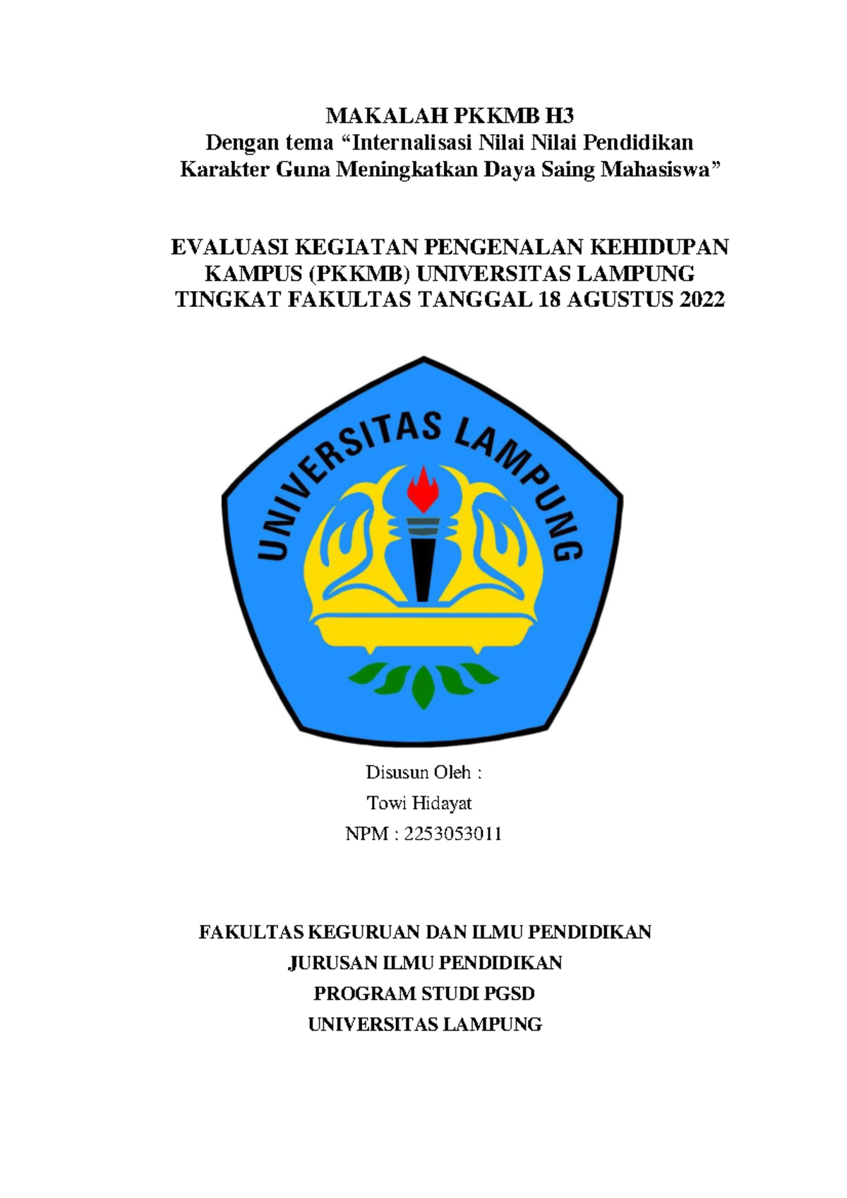 Evaluasi Kegiatan PKKMB 2022 - Universitas Lampung (PGSD) - Studocu