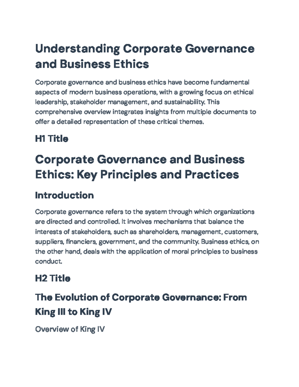Corporate Governance and Business Ethics: Principles and Insights ...
