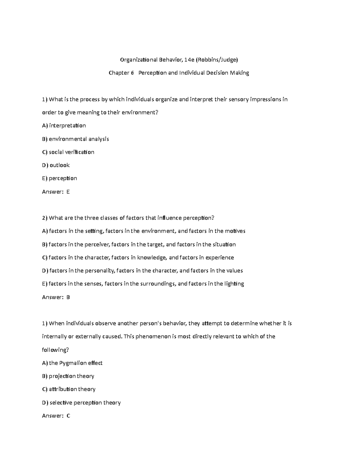 Midterm Exam Test Bank: Organizational Behavior Chapter 6 Questions ...