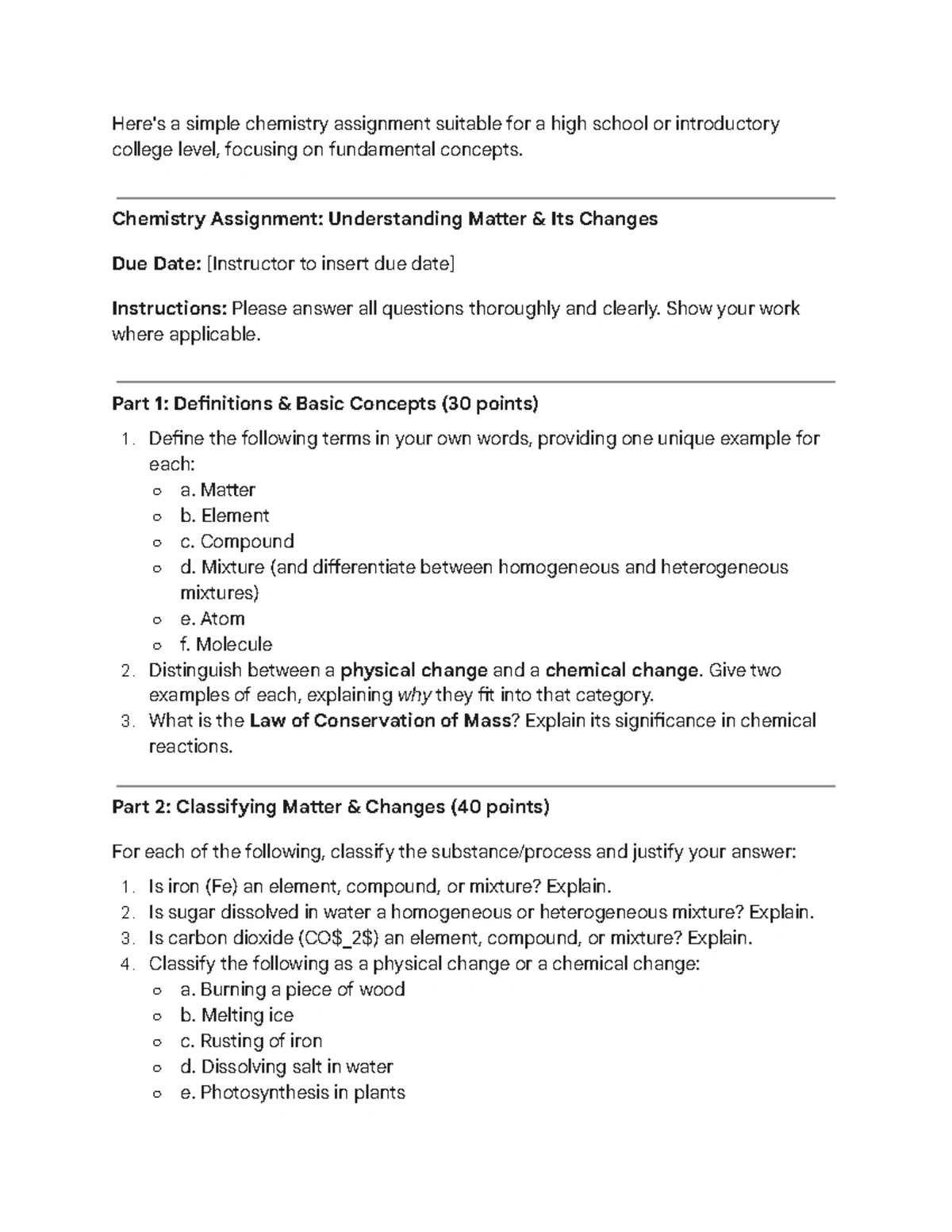 Chemistry 101: Intro Assignment on States of Matter & Mixtures - Studocu