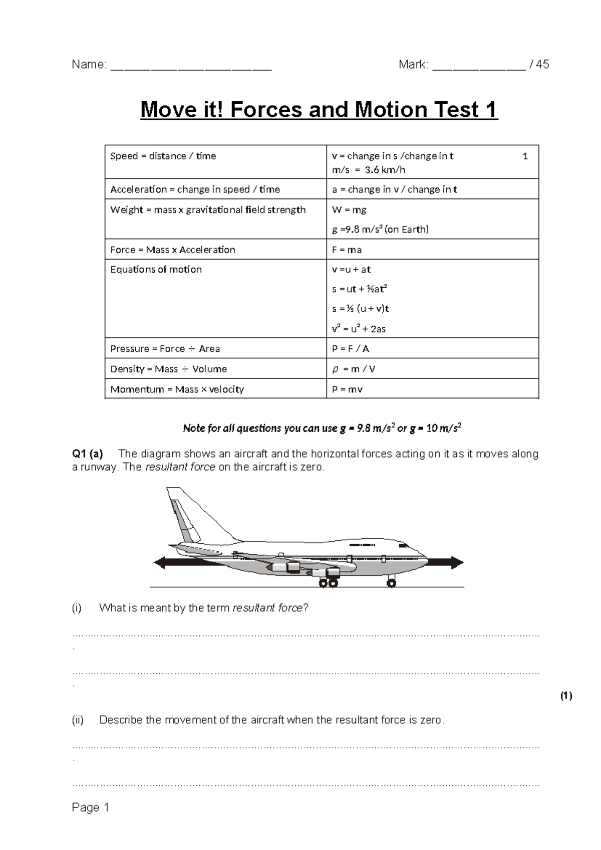 Forces and Motion Practice Test 1 (2023) - Studocu