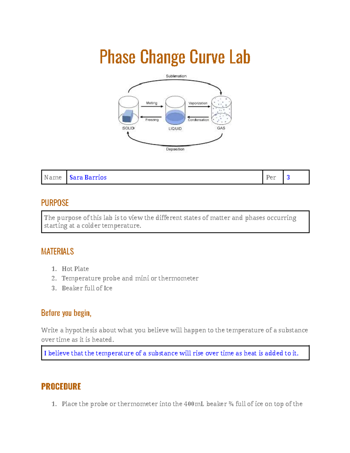 Phase Change Curve Lab Report - Sara Barrios (Per 3) - Studocu