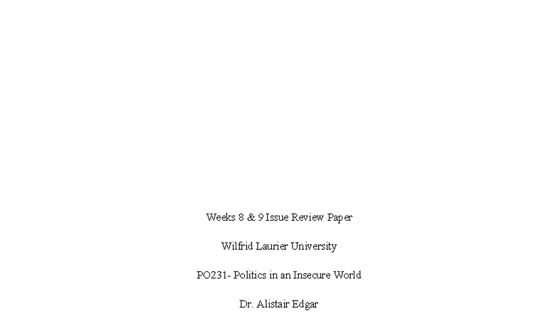 Issue Review Paper: Climate Change & Insecurity (Weeks 8 & 9) - Studocu