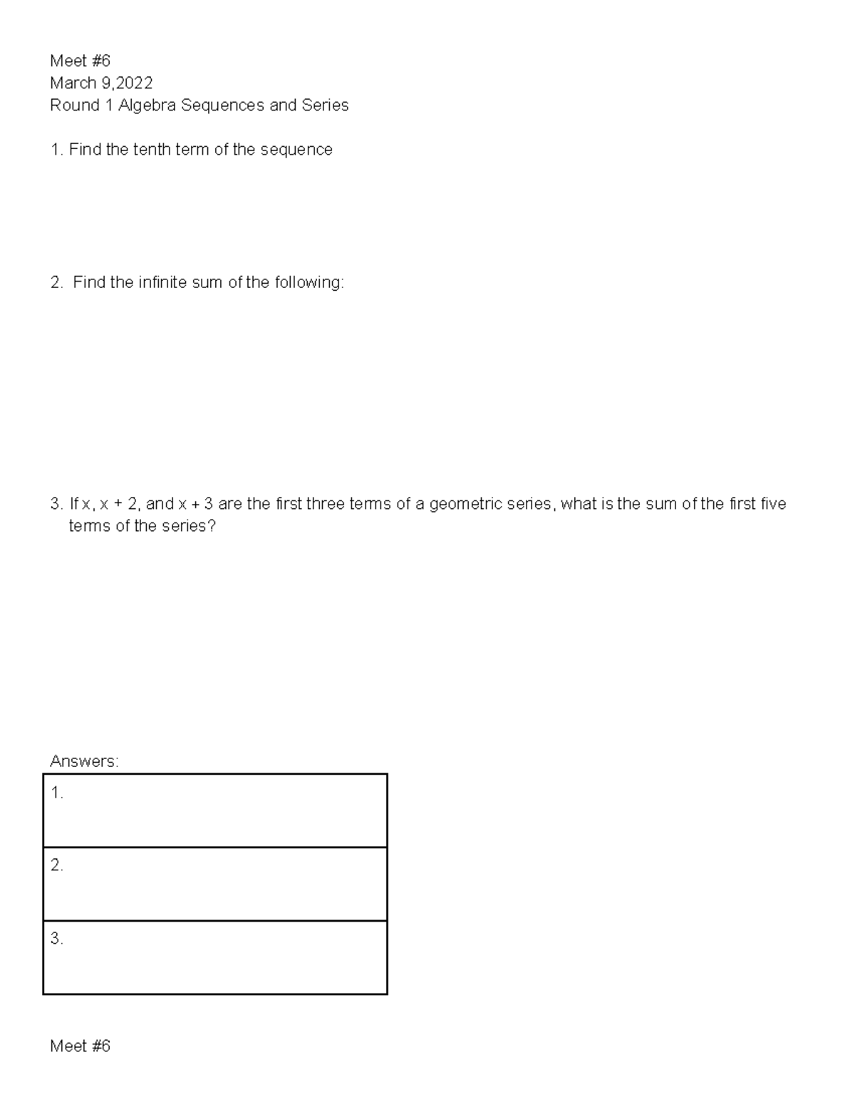 Meet March 6, 2022 Problems & Solutions for Algebra, Geometry, and Trig ...