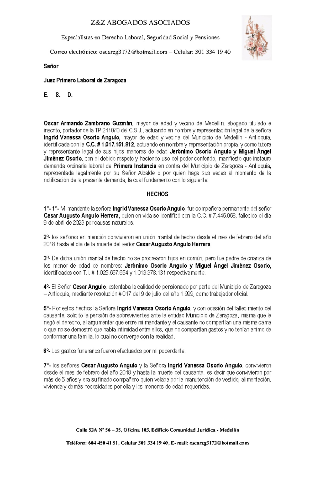 Dda pens. sobrev. Ingrid Vanessa Osorio Angulo - Especialistas en ...