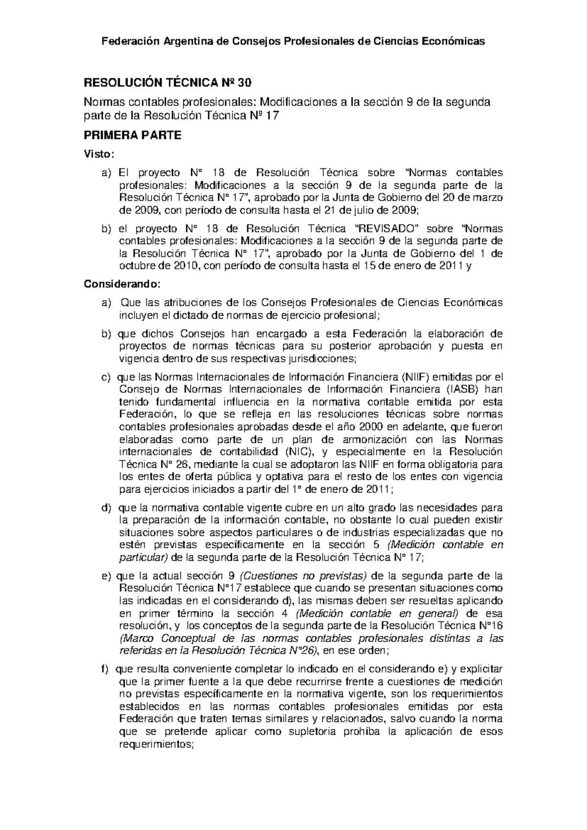 Resolución Técnica Nº 30: Modificaciones a la Sección 9 de la RT Nº 17 ...