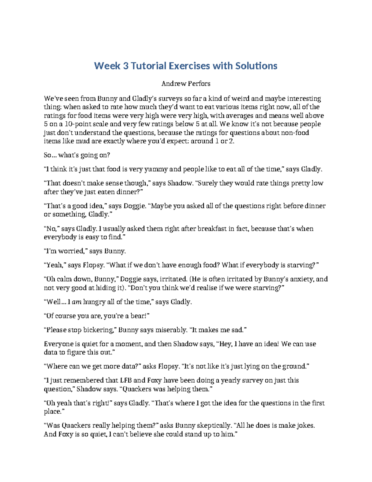 Week 3 Tutorial Solutions for Data Analysis (Course Code: XYZ123) - Studocu