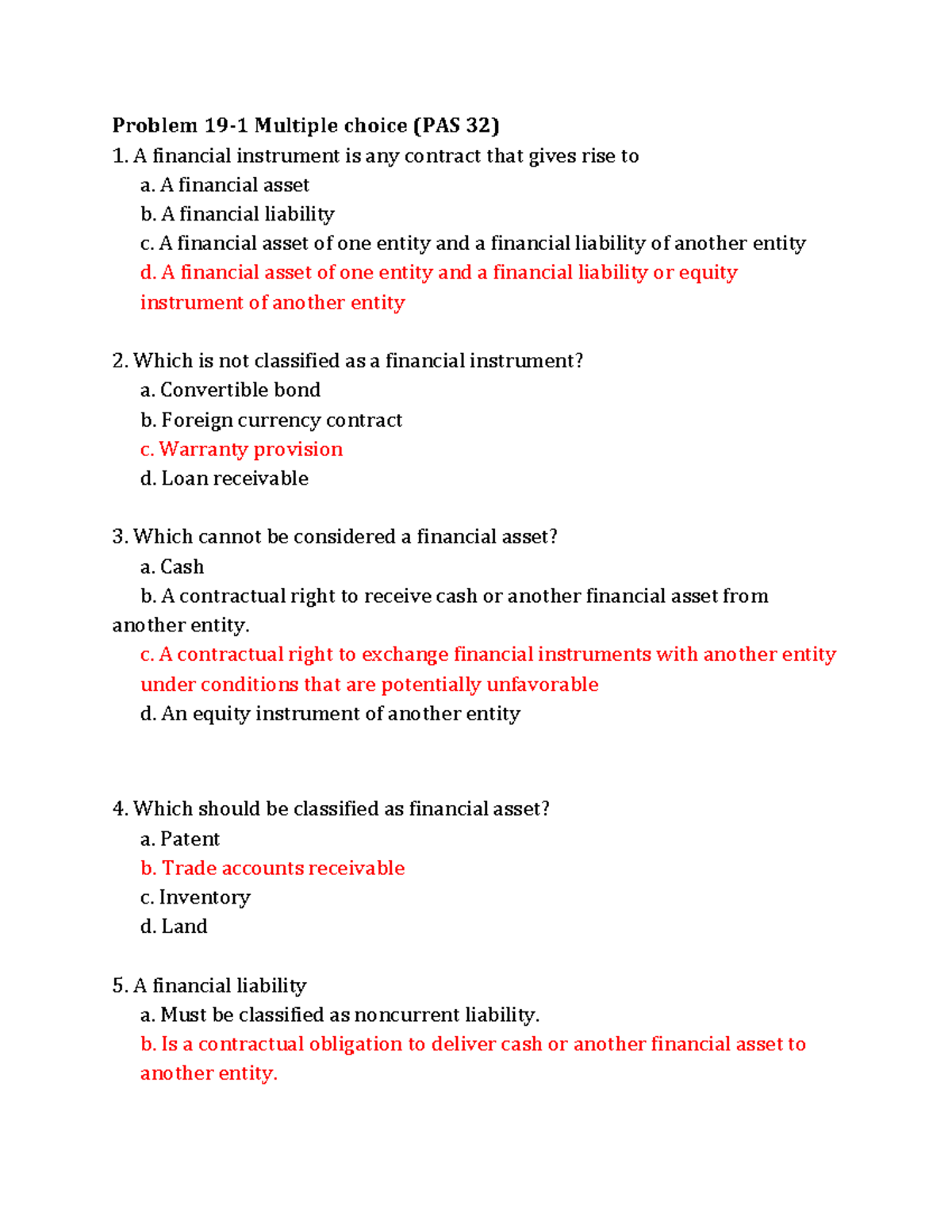 PAS 32 & IFRS Multiple Choice Questions Review - Studocu