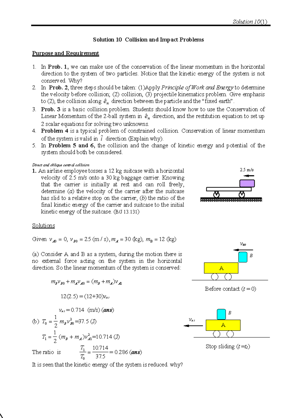 Solution 10 - Collision and Impact Problems Analysis - Studocu