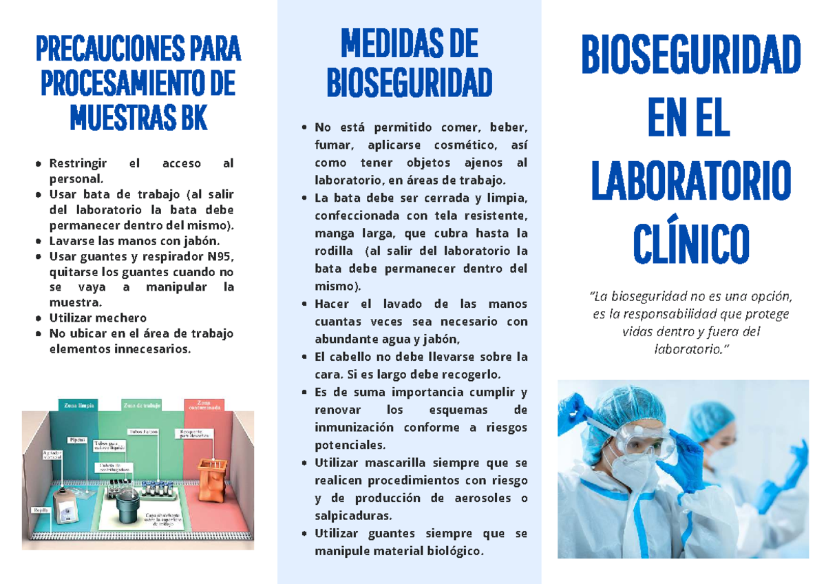 Precauciones y Medidas de Bioseguridad en Laboratorio BK - Studocu