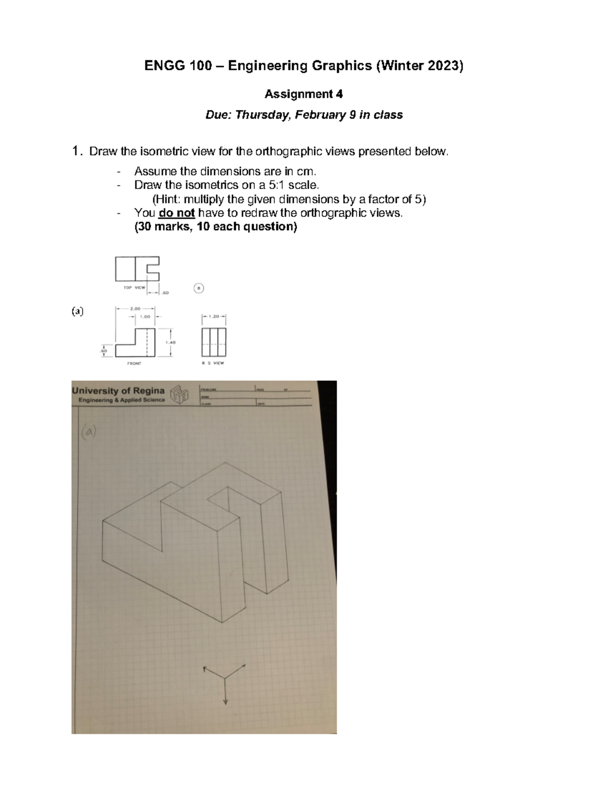 ENGG 100 A4 - W2023 Solutions - ENGG 100 Engineering Graphics (Winter ...