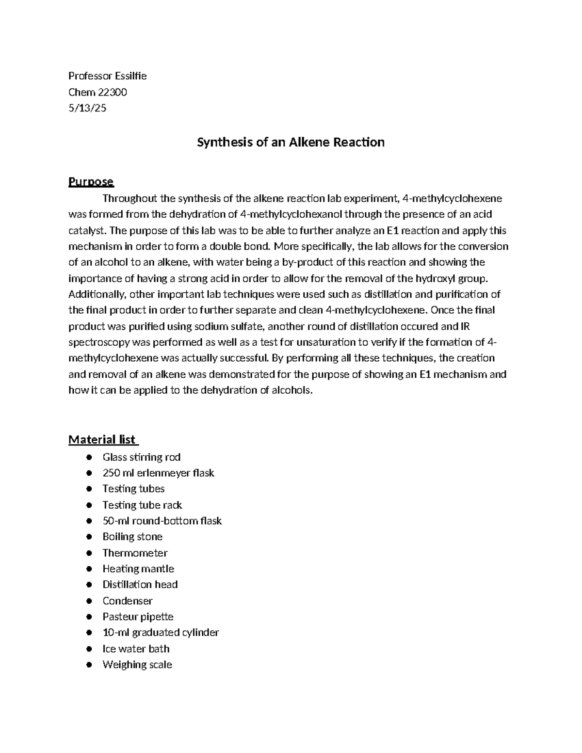 Chem 22300 Final Exam: Synthesis of an Alkene Reaction Analysis - Studocu