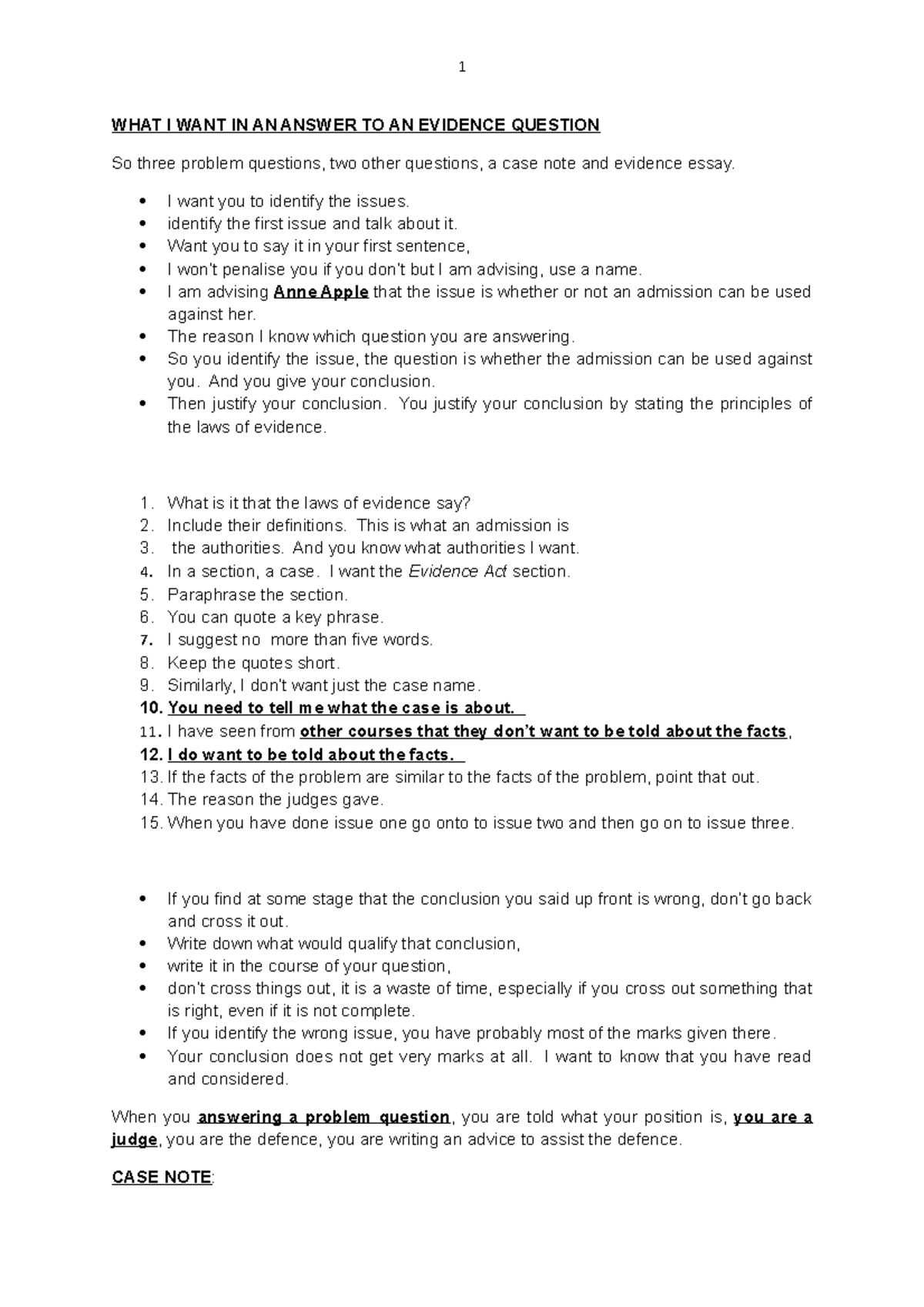 Answer TO Evidence Questions - 1 WHAT I WANT IN AN ANSWER TO AN ...