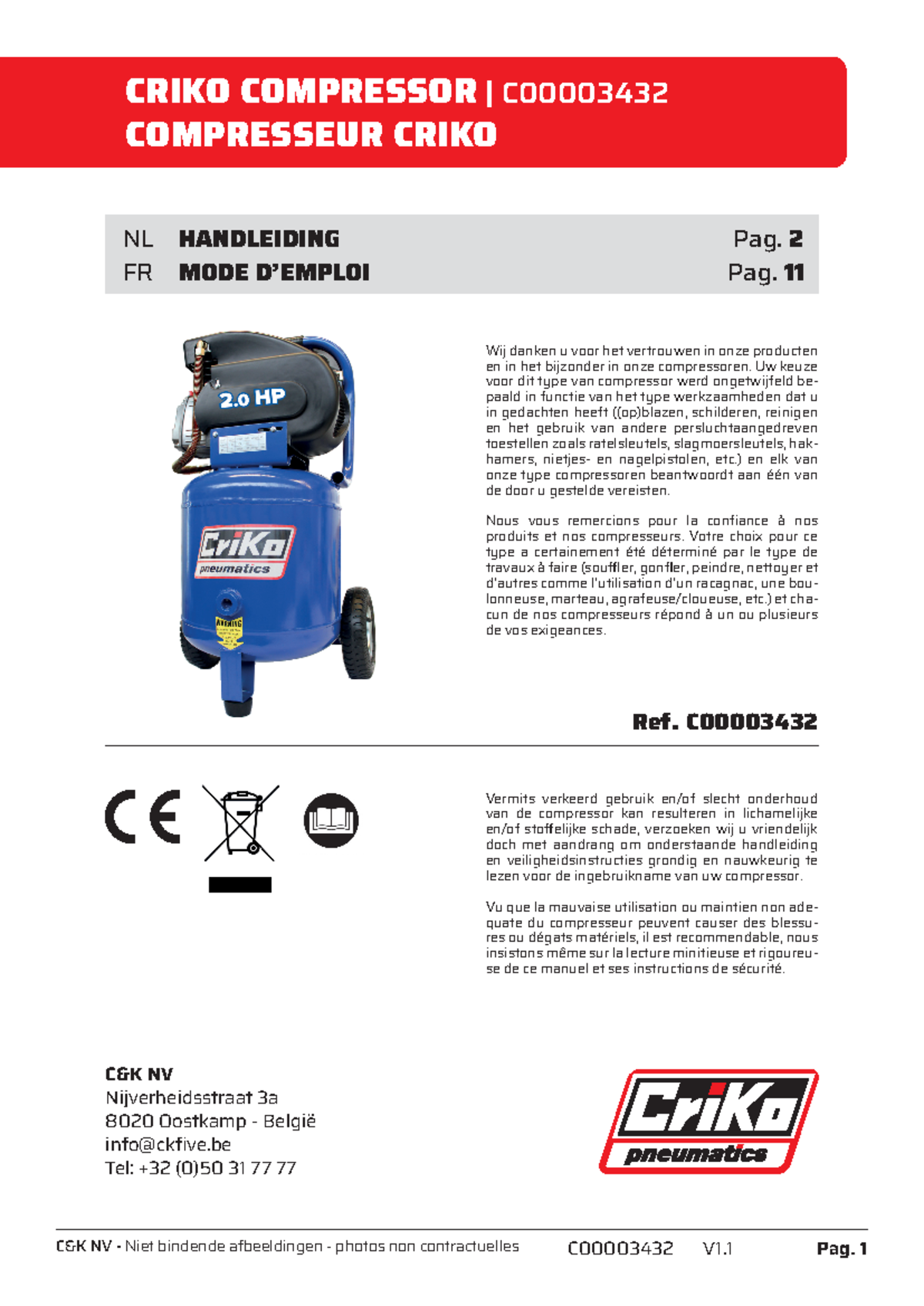 Handleiding CRIKO Compressor C00003432 V1.1 - Veiligheidsinstructies ...