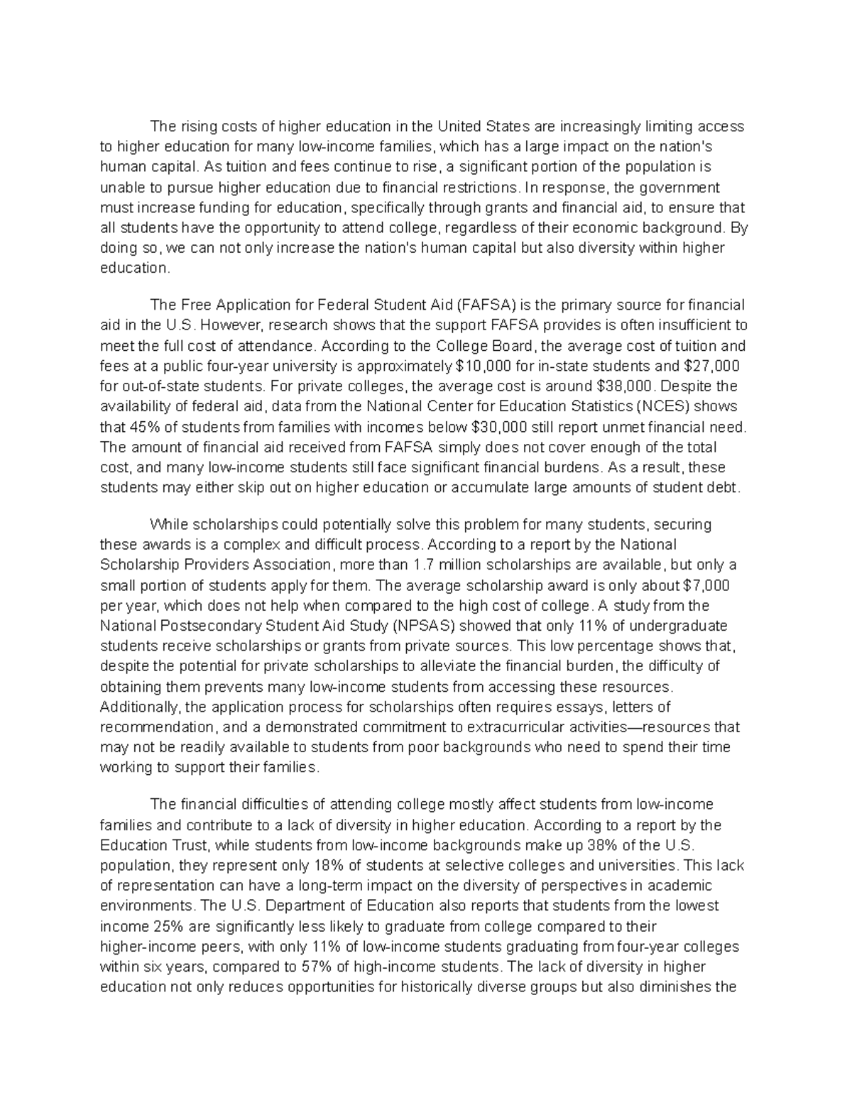 The Impact of Rising Education Costs on Access and Diversity: An ...