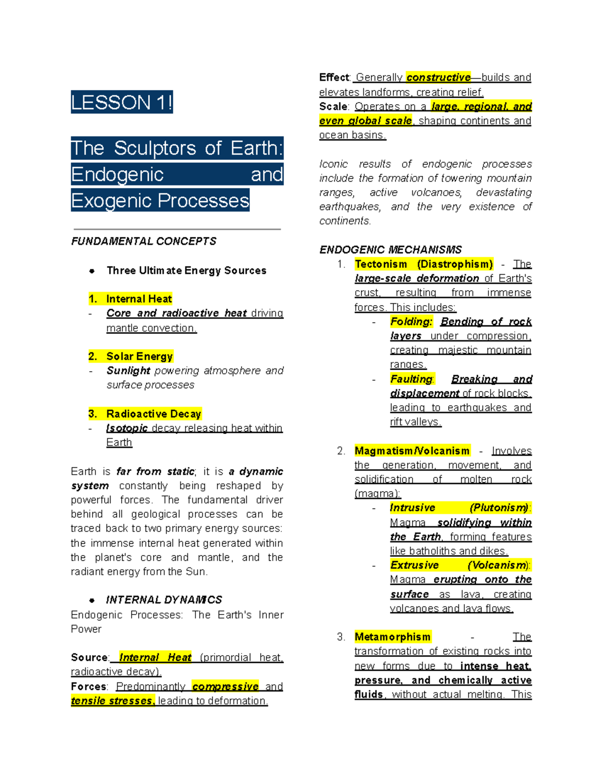 Earth Science - Midterm Reviewer: Endogenic and Exogenic Processes ...