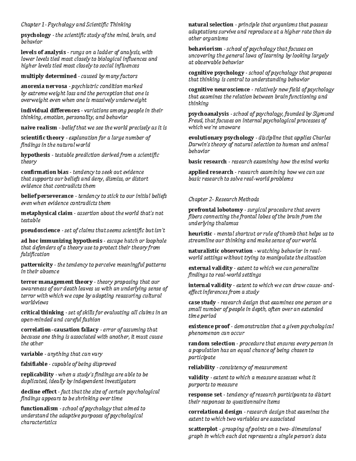 PSYC Midterm - Summary Introductory Psychology I - Chapter 1 ...