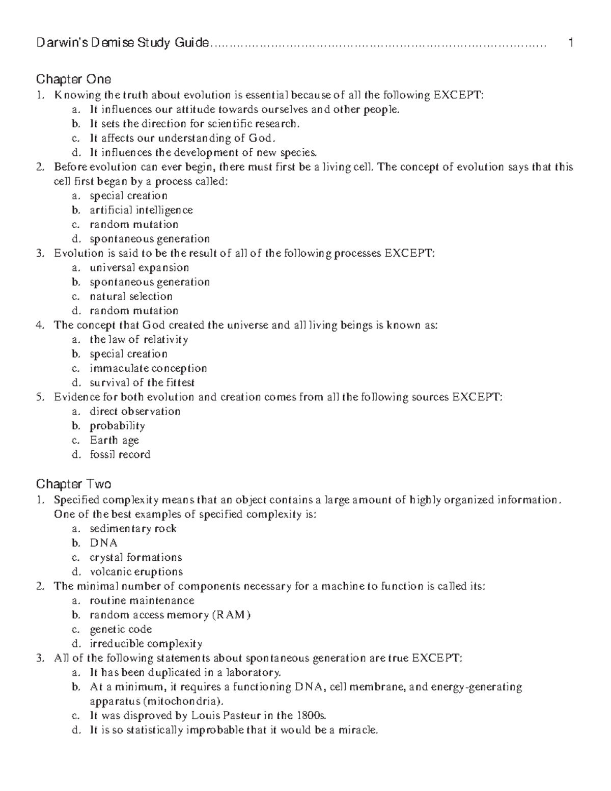 Darwin's Demise Study Guide (Course Code: TBD) - Studocu