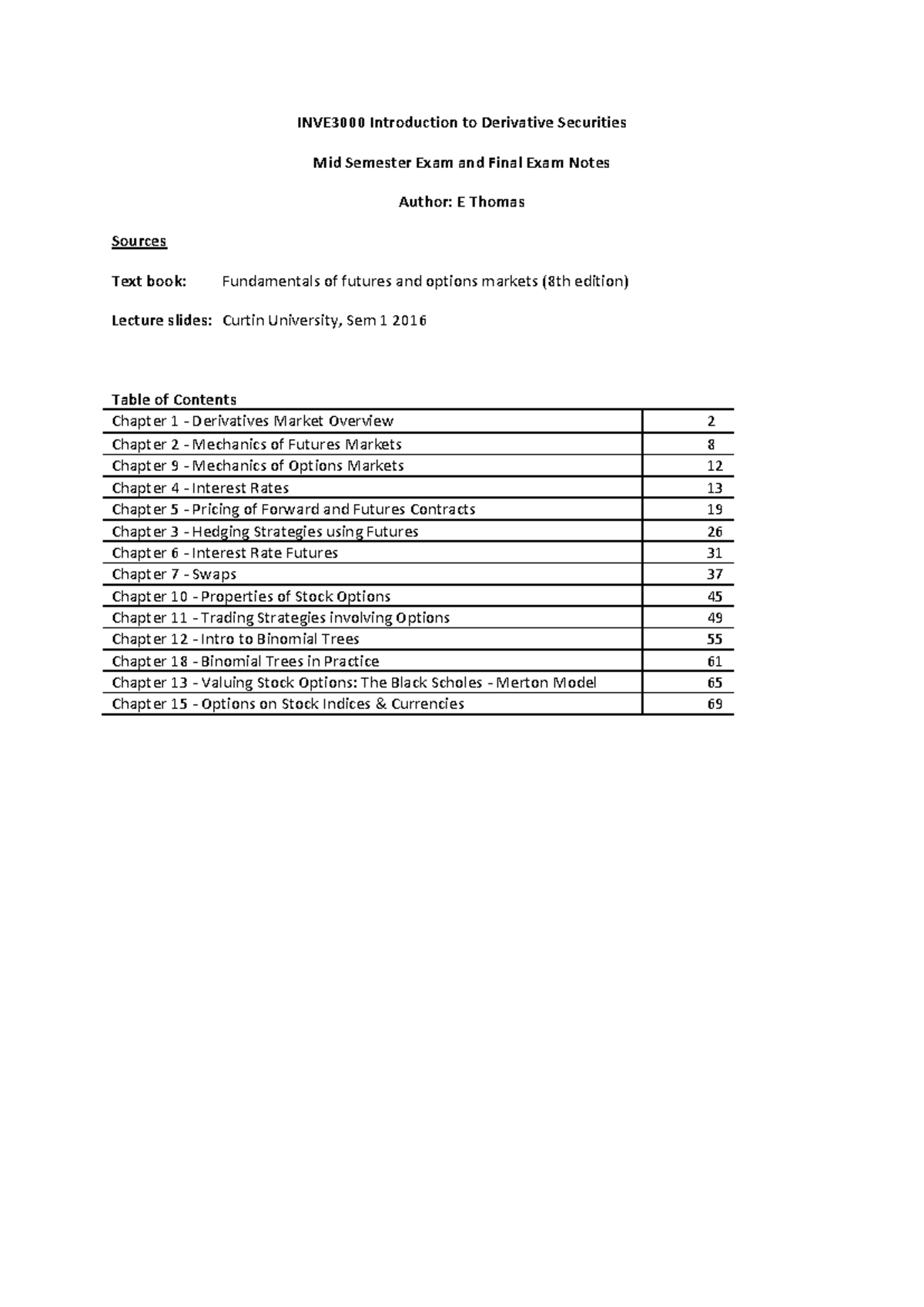 Derivatives (FIN301) Mid Semester & Final Exam Study Notes - Studocu