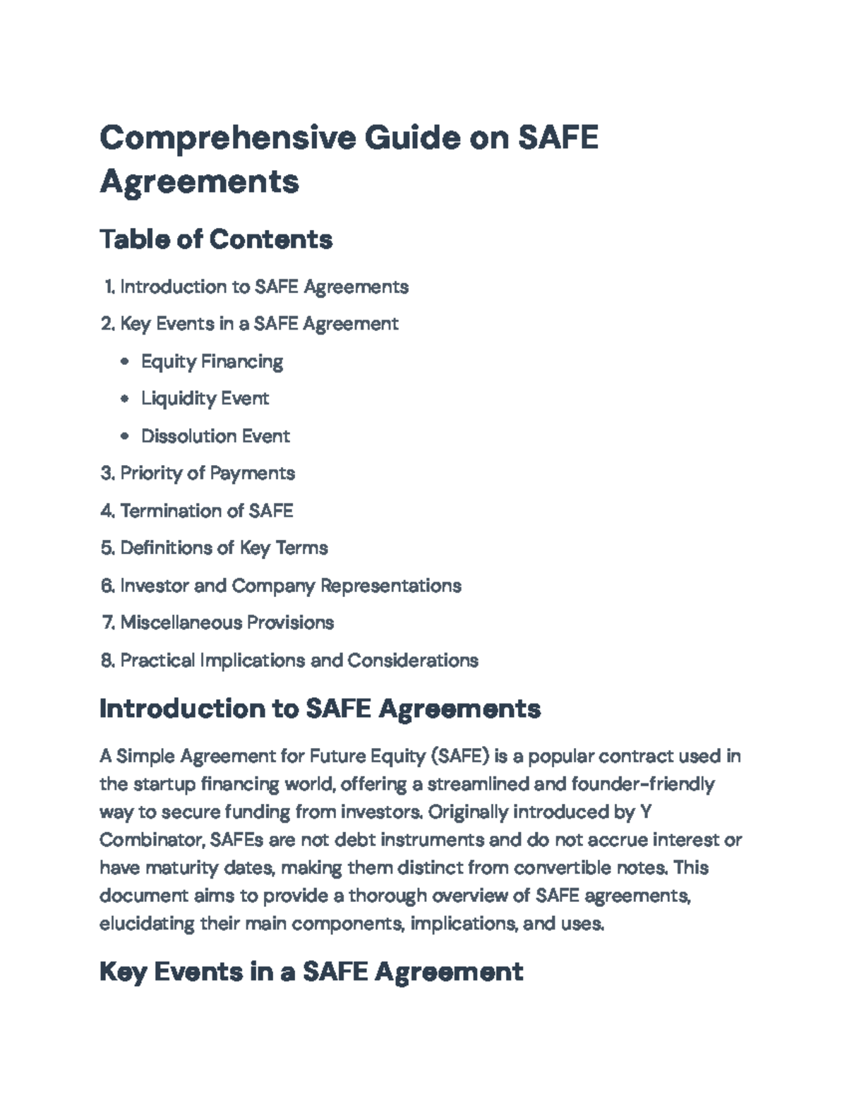 Comprehensive Guide to SAFE Agreements: Key Concepts and Implications ...