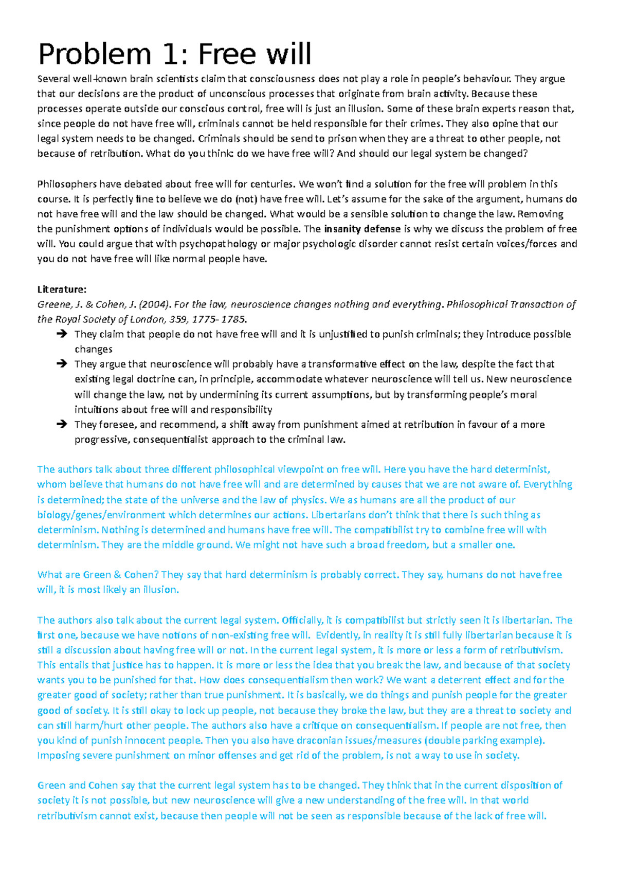 PHIL 101: Examining Free Will and Its Legal Implications - Studeersnel