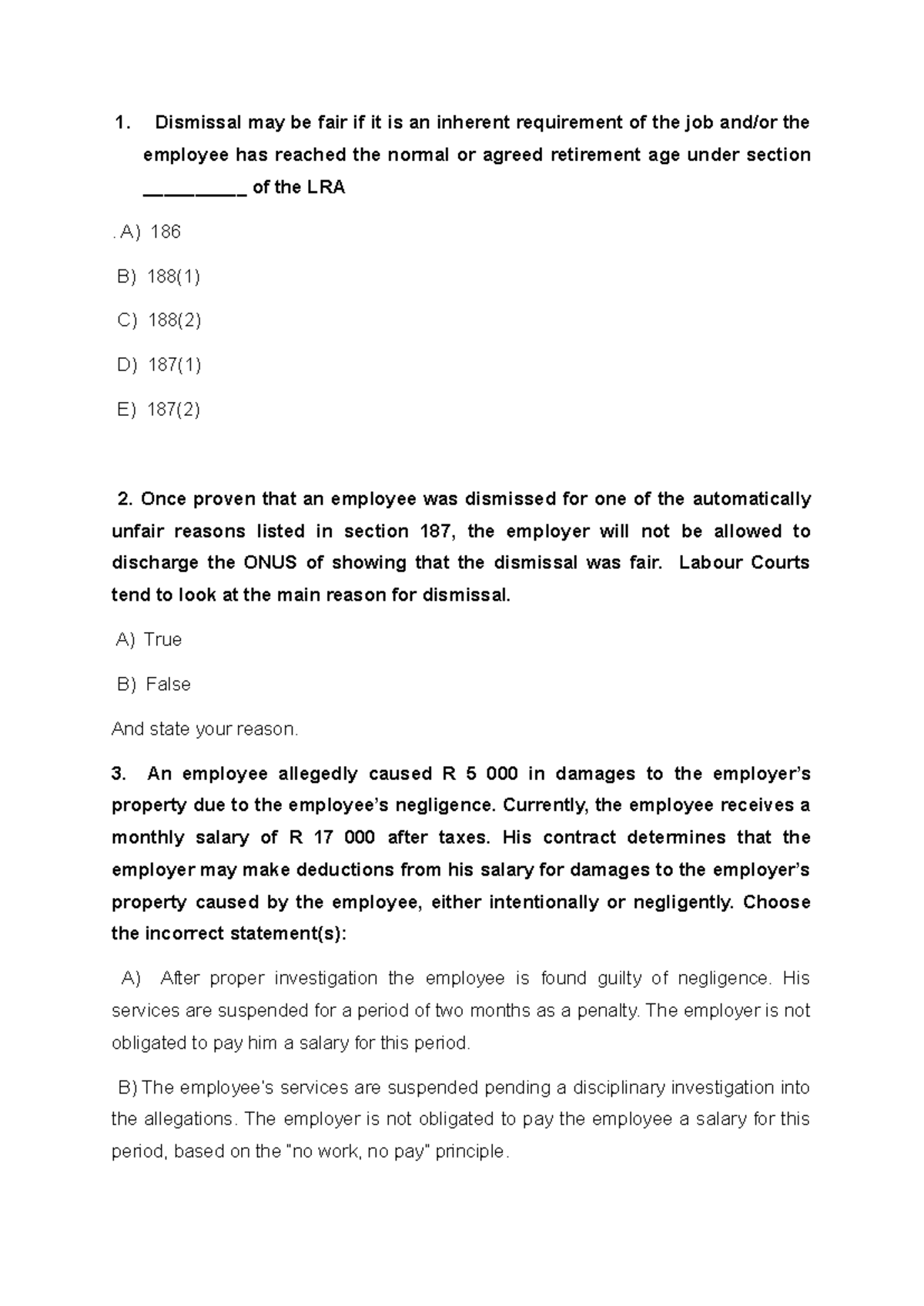 Iuri 2222 practice questions on dismissal and unfair labor practices ...