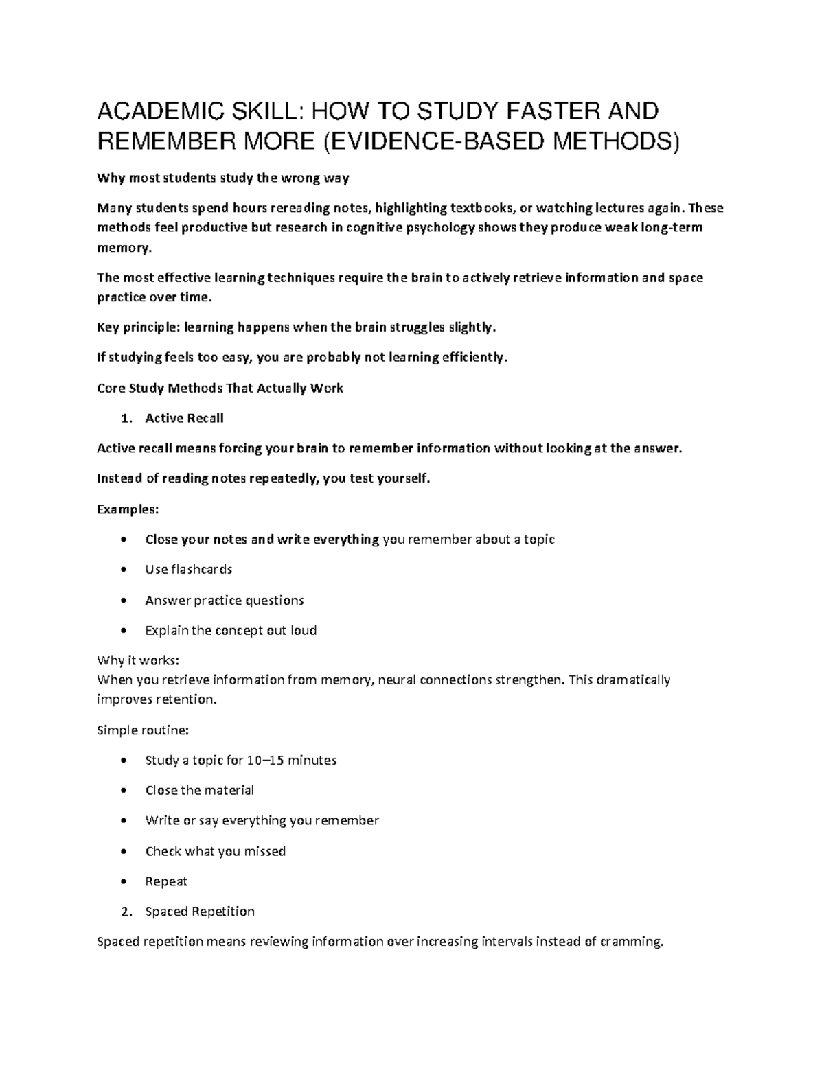 Academic Skill: Study Faster & Remember More (Methods) - Studocu