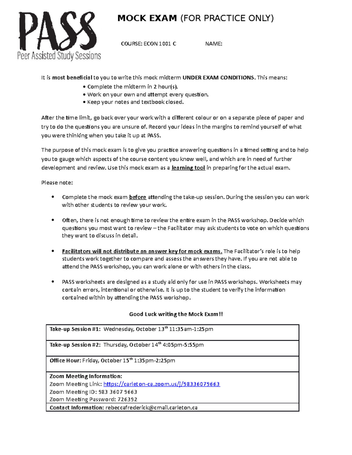 ECON 1001 C - Mock Midterm 2 Practice Exam with Study Guidelines - Studocu