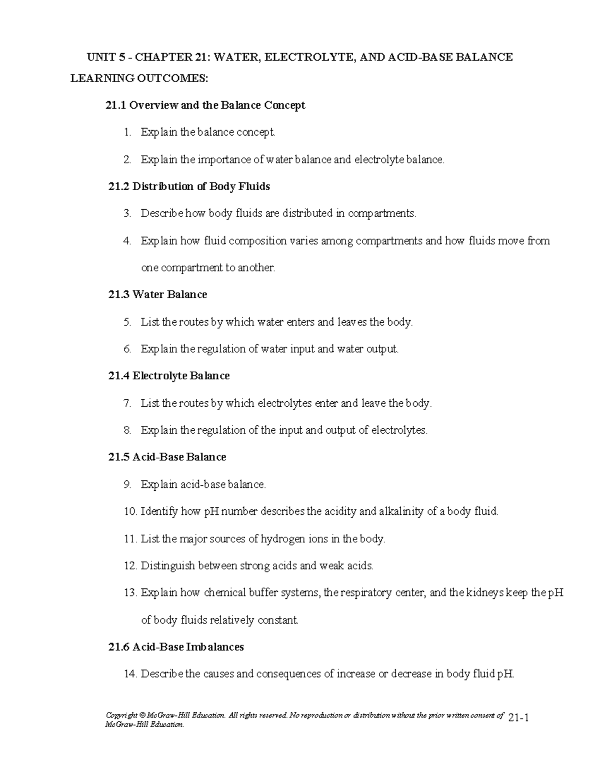 UNIT 5 CHAPTER 21: WATER, ELECTROLYTE, AND BALANCE DETAILED LECTURE ...