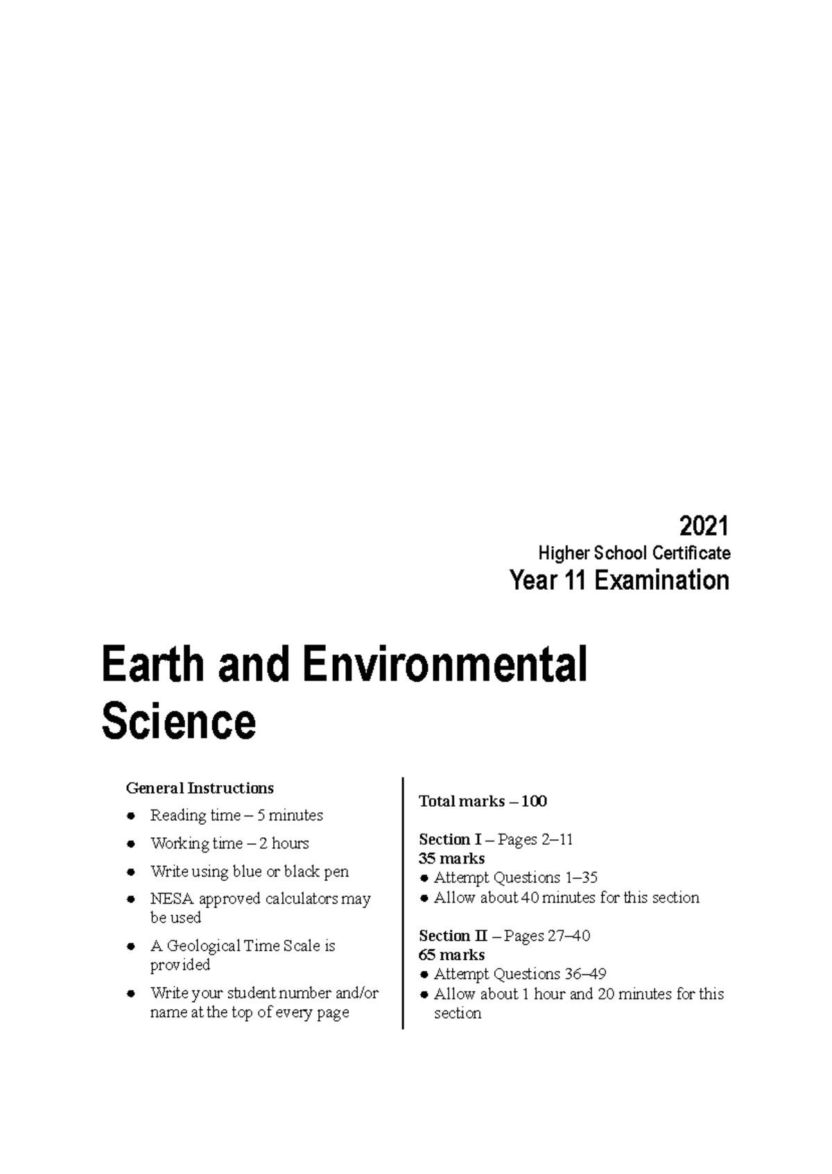 EES YR11 2021 - Earth & Environmental Science Prelim Exam - Studocu