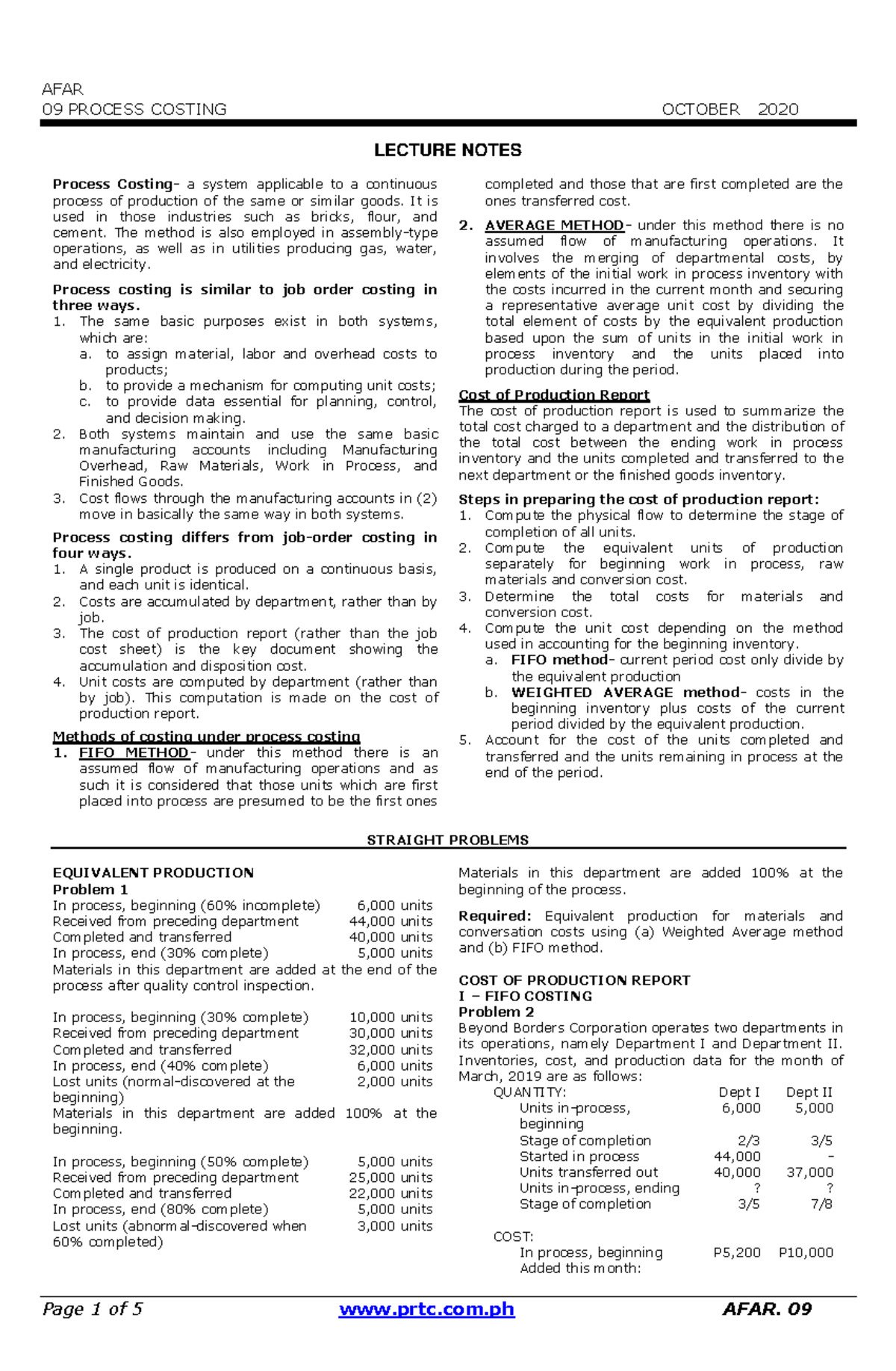 0109 Process Costing Cost Accounting Afar 09 Process Costing