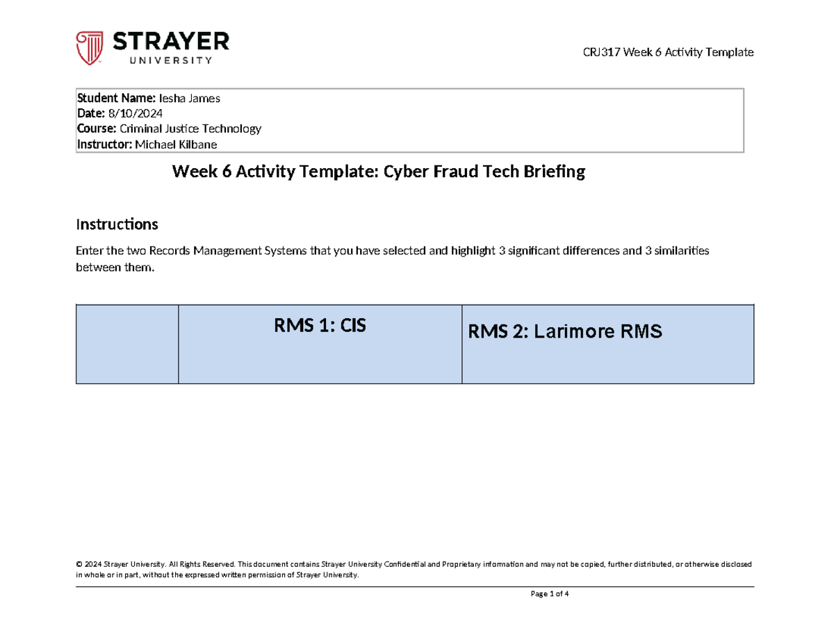 CRJ317 Week 6 Activity: Cyber Fraud Tech Briefing Template - Studocu