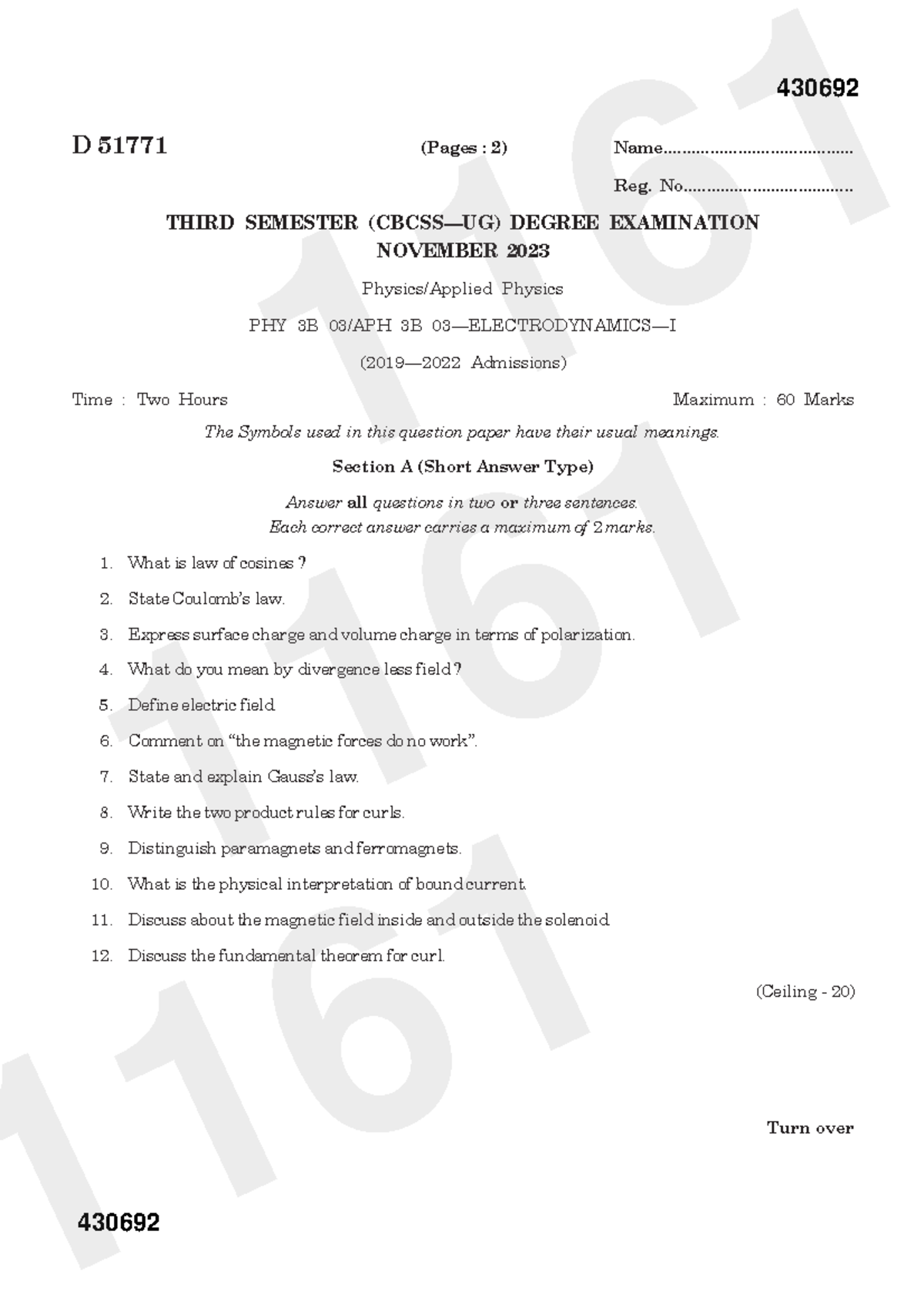 Electrodynamics- I-2023 - Turn over D 51771 (Pages : 2) - Studocu