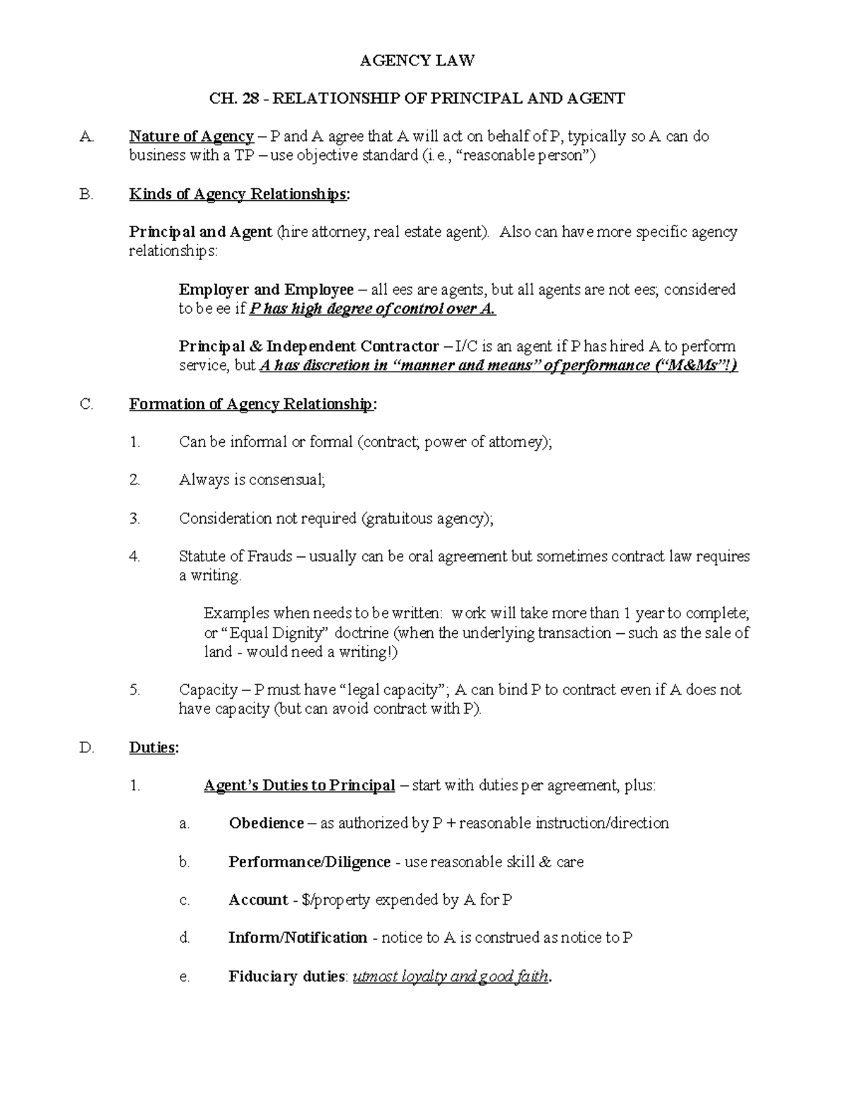 Agency Law: Understanding Principal-Agent Relationships (Ch. 28 ...
