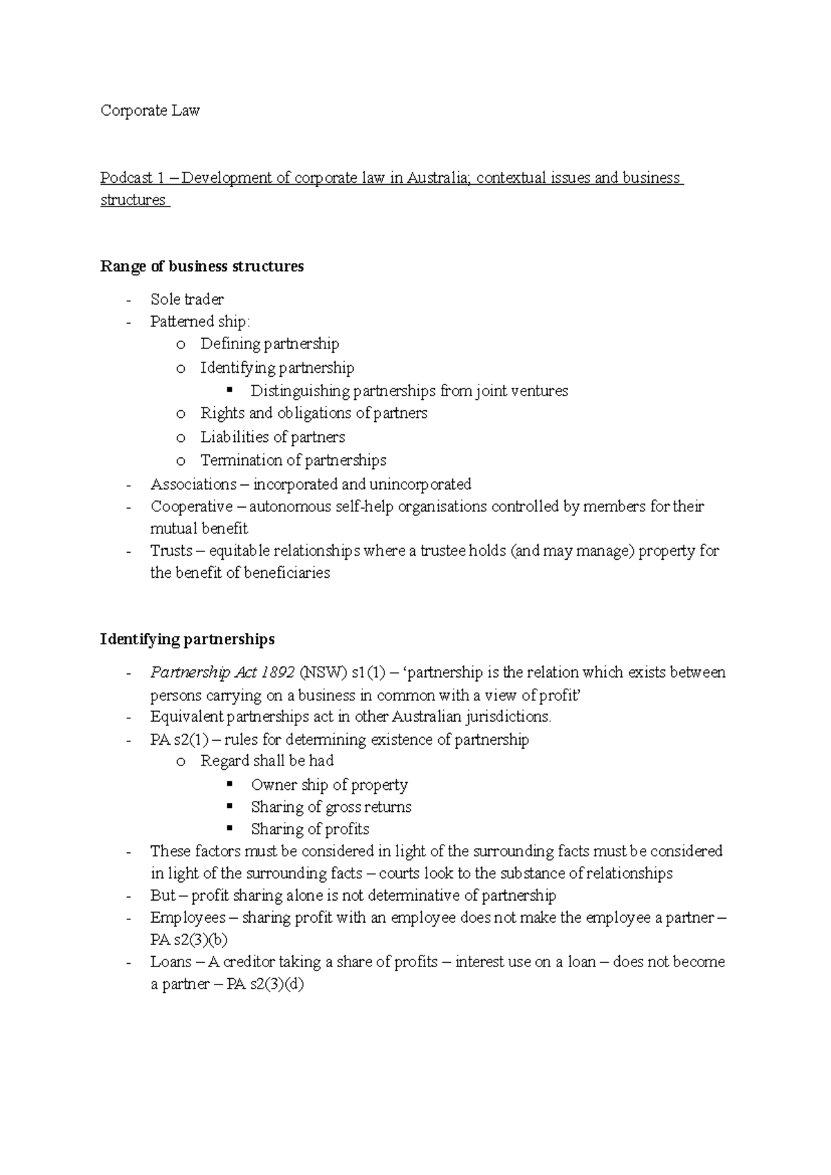 Corporate Law Notes CL101 - Key Summaries and Lecture Insights - Studocu