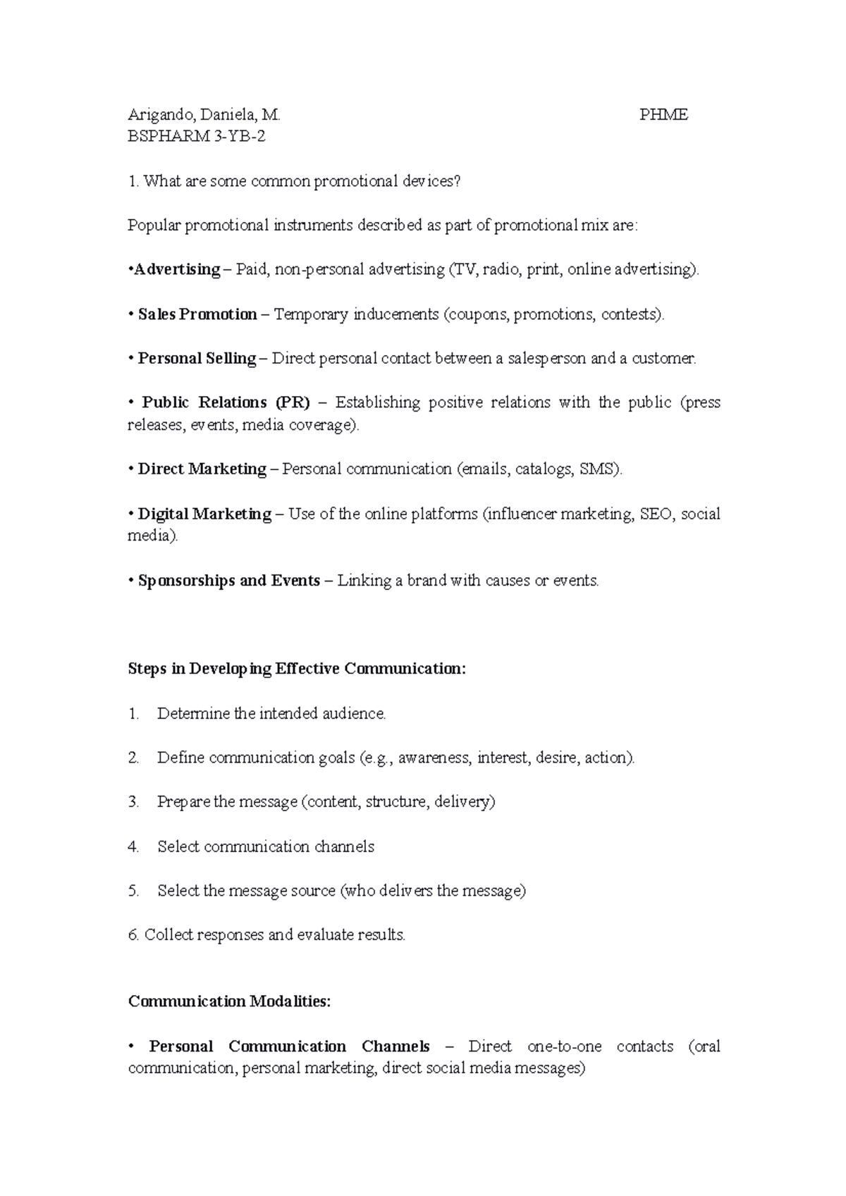 Promotional Devices and Communication Strategies - BSPHARM PHME 1 Essay ...