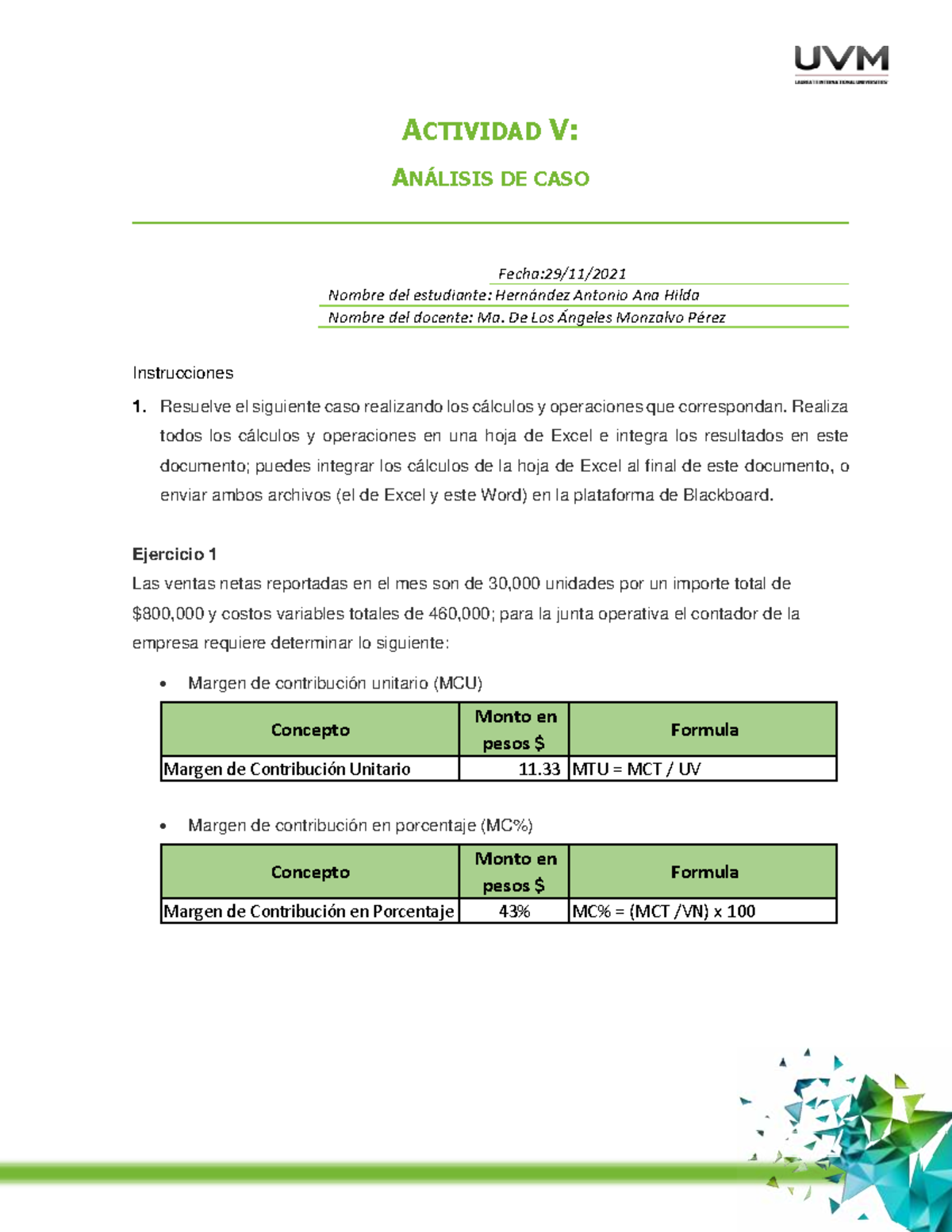 Actividad 5: Ejercicios Prácticos de Margen de Contribución en ...