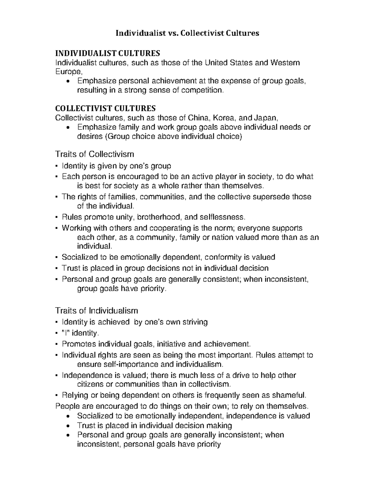 Individualist vs Collectivist Cultures abridged-2 - Individualist vs ...